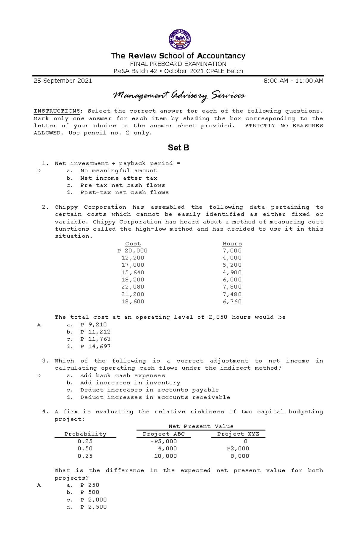 Re SA B42 MAS Final PB Exam - Questions, Answers Solutions - The Review ...