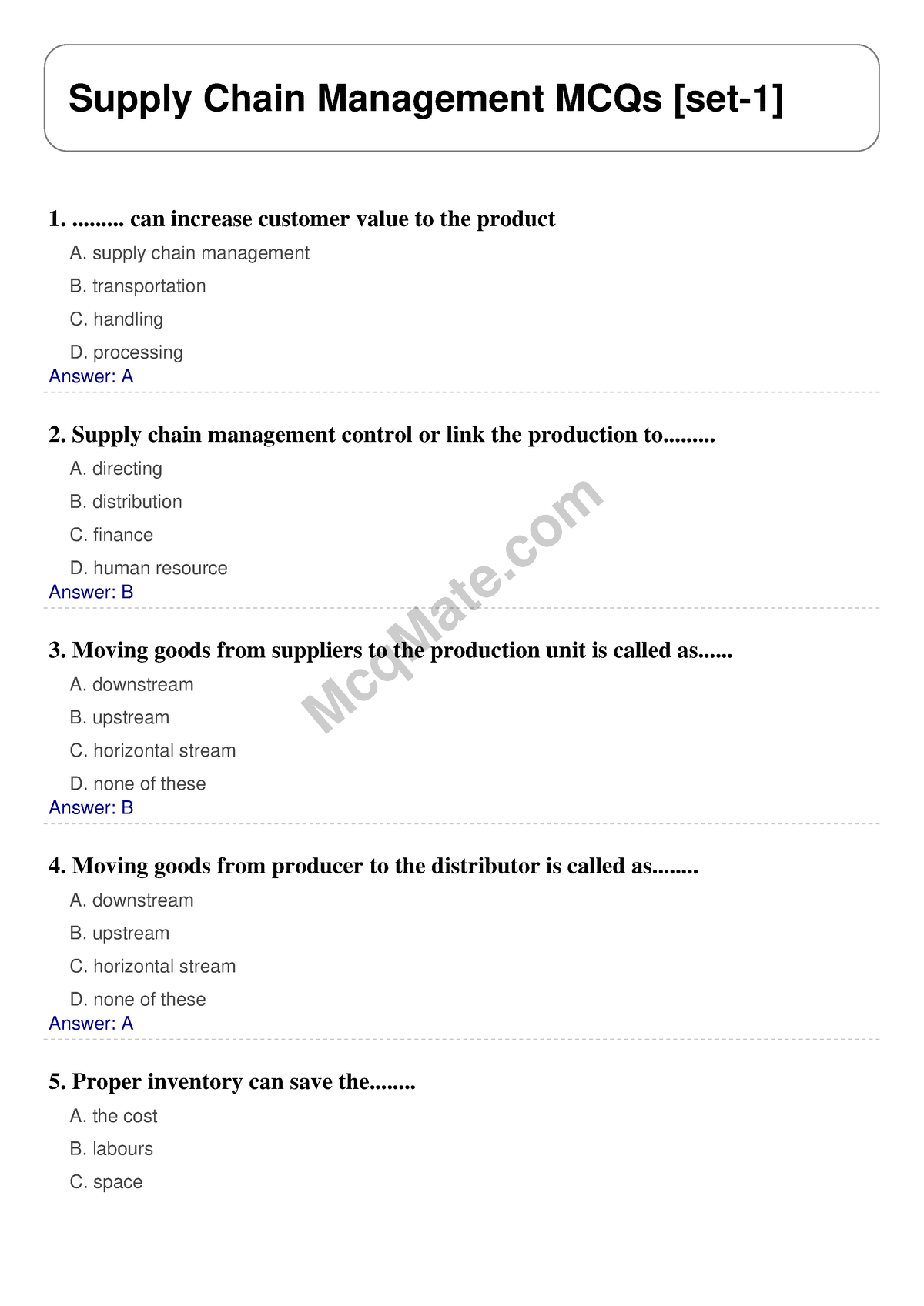 Supply-chain-management-set-1 Mcqmate - McqMate Supply Chain Management ...