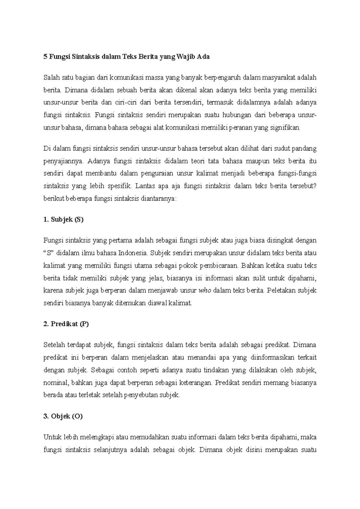 Fungsi Sintaksis Dalam Teks Berita Yang Wajib Ada.docx - 5 Fungsi ...