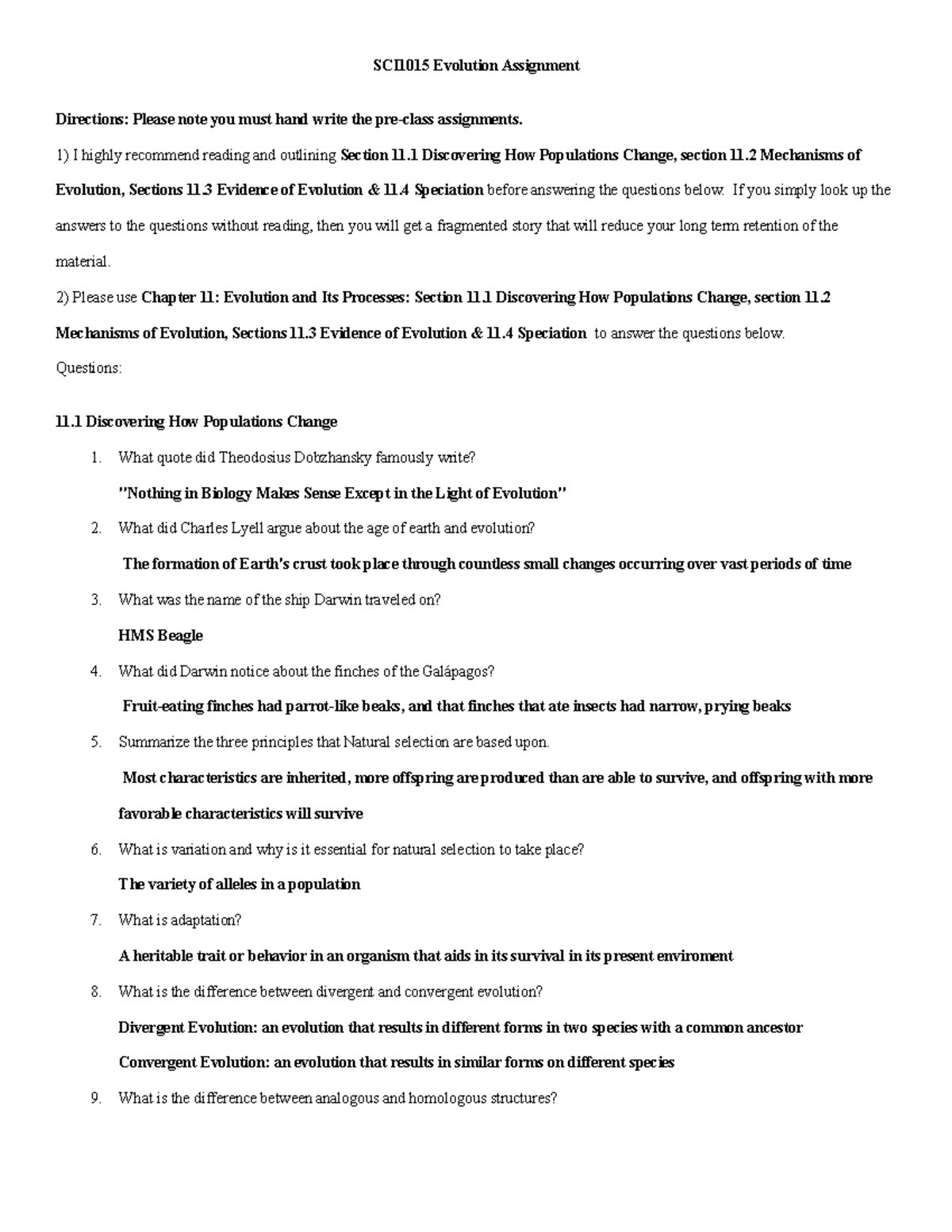 SCI1015 Evolution Assignment - SCI1015 Evolution Assignment Directions ...