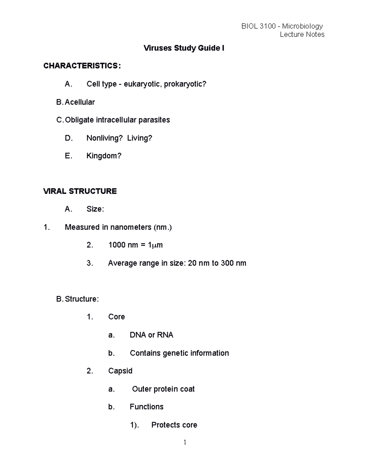 2021-Microbiology-Lecture-Notes-BIOL-3100-Viruses Study Guide I ...