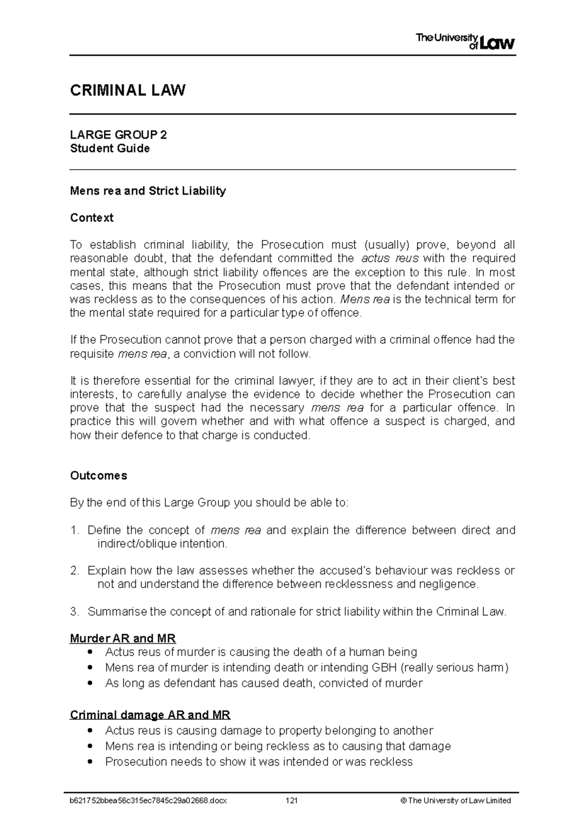 Large group 2 -Mens rea and strict liability - CRIMINAL LAW LARGE GROUP ...