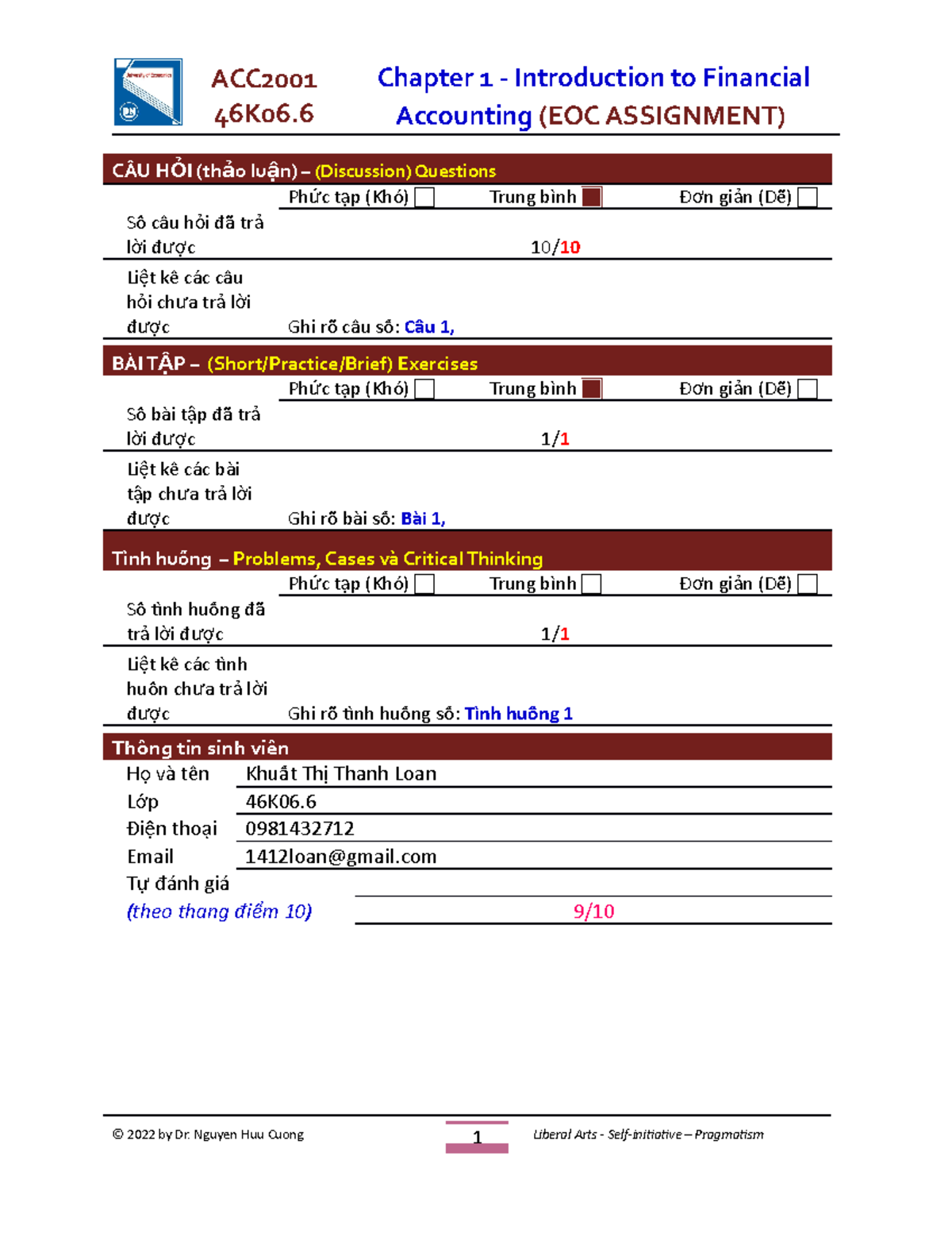 Chapter 1 EOC Assignment QA (ACC2001 , 2020 2021 SE2, Student