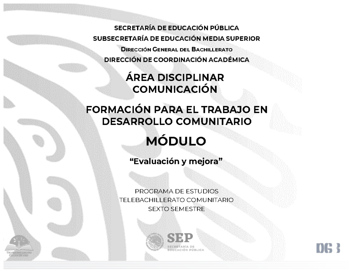Desarrollo Comunitario VI. Evaluacioìn y mejora - PROGRAMA DE ESTUDIOS