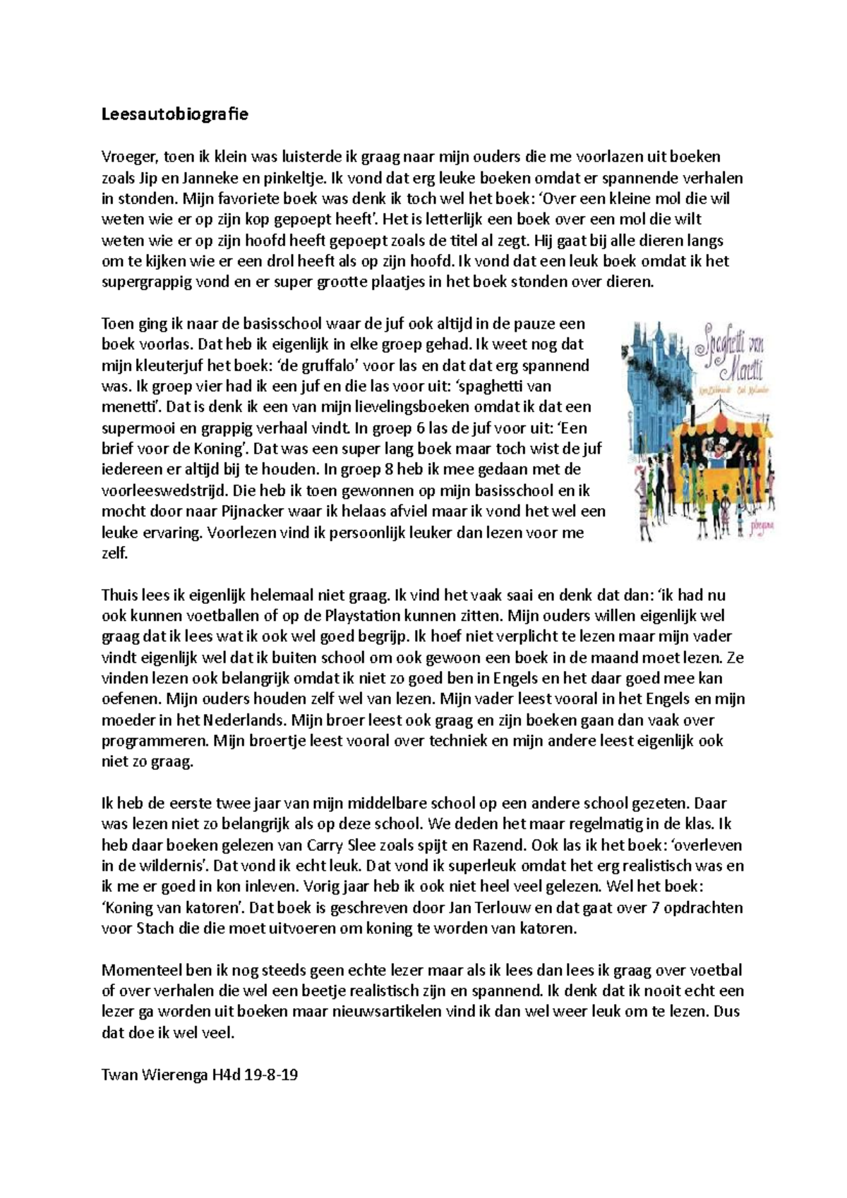 Leesautobiografie nederlands  Leesautobiografie Vroeger, toen ik klein