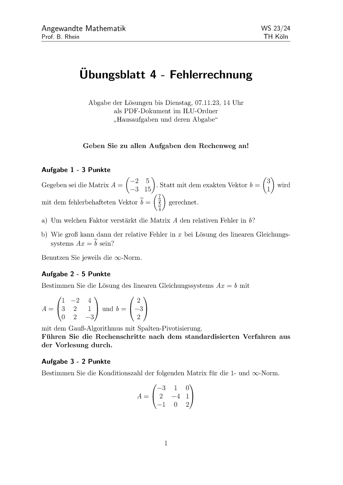 Uebung 4 - Wintersemester 2024 - Angewandte Mathematik Prof. B. Rhein ...