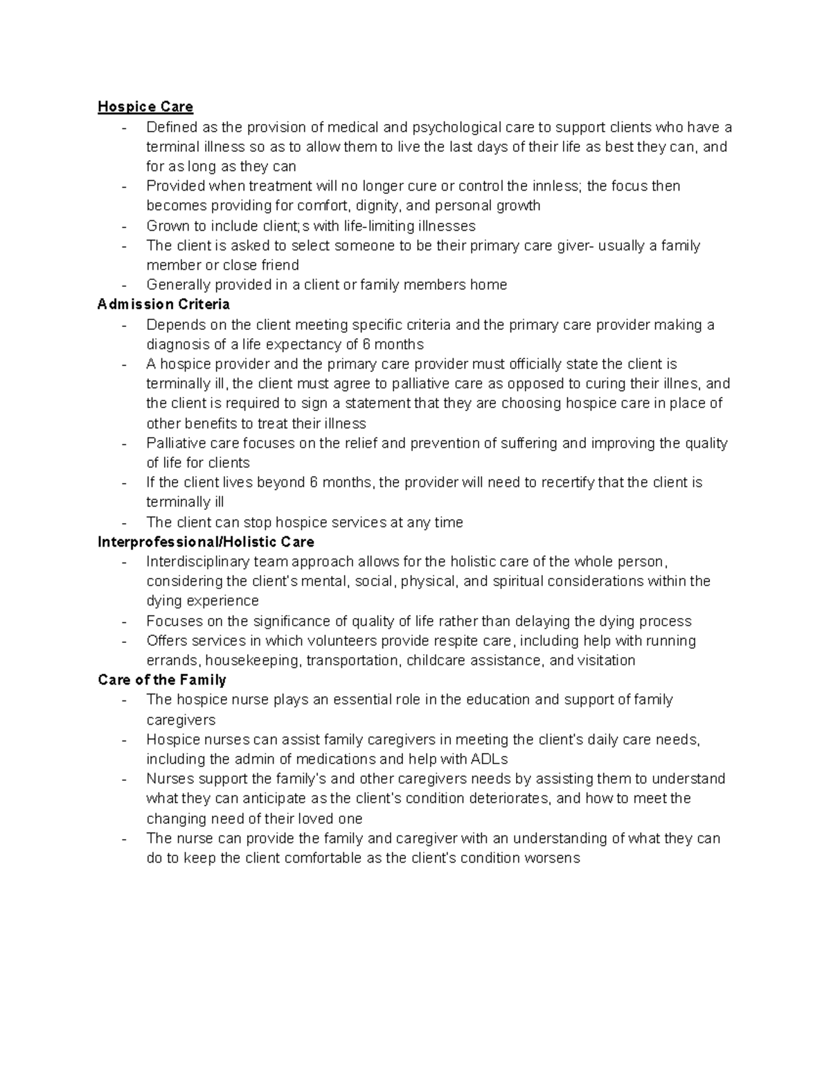 EF End of Life Care - Dr. Williams's Class- lecture notes - Hospice ...