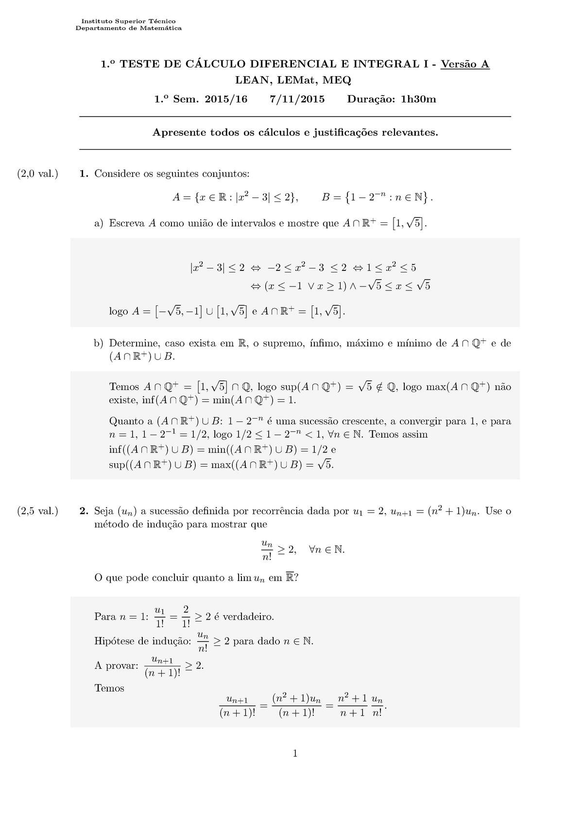 Prova 1 Janeiro 2015, Respostas - Instituto Superior T´ Ecnico ...
