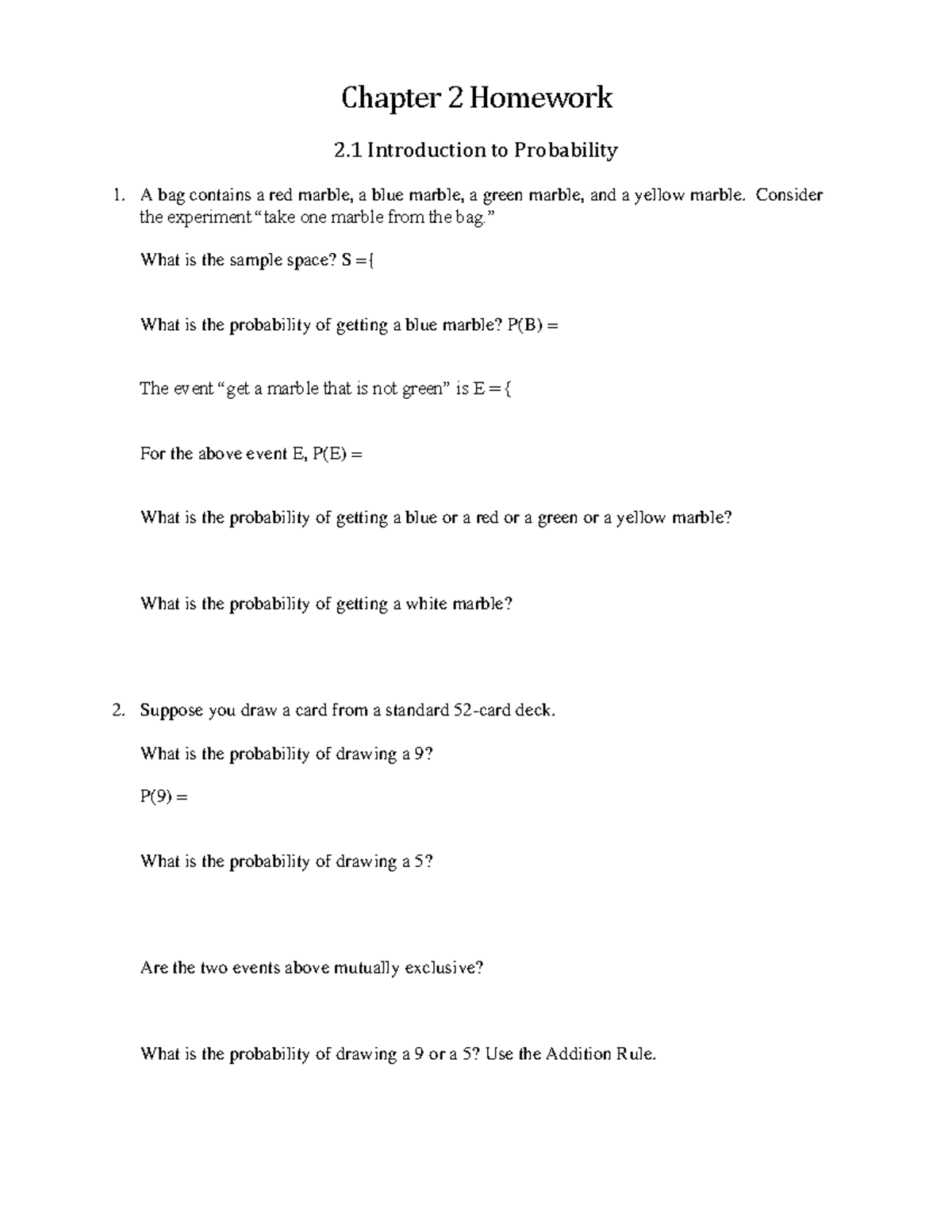 Ch+2+Hw - study chart - Chapter 2 Homework 2 Introduction to ...