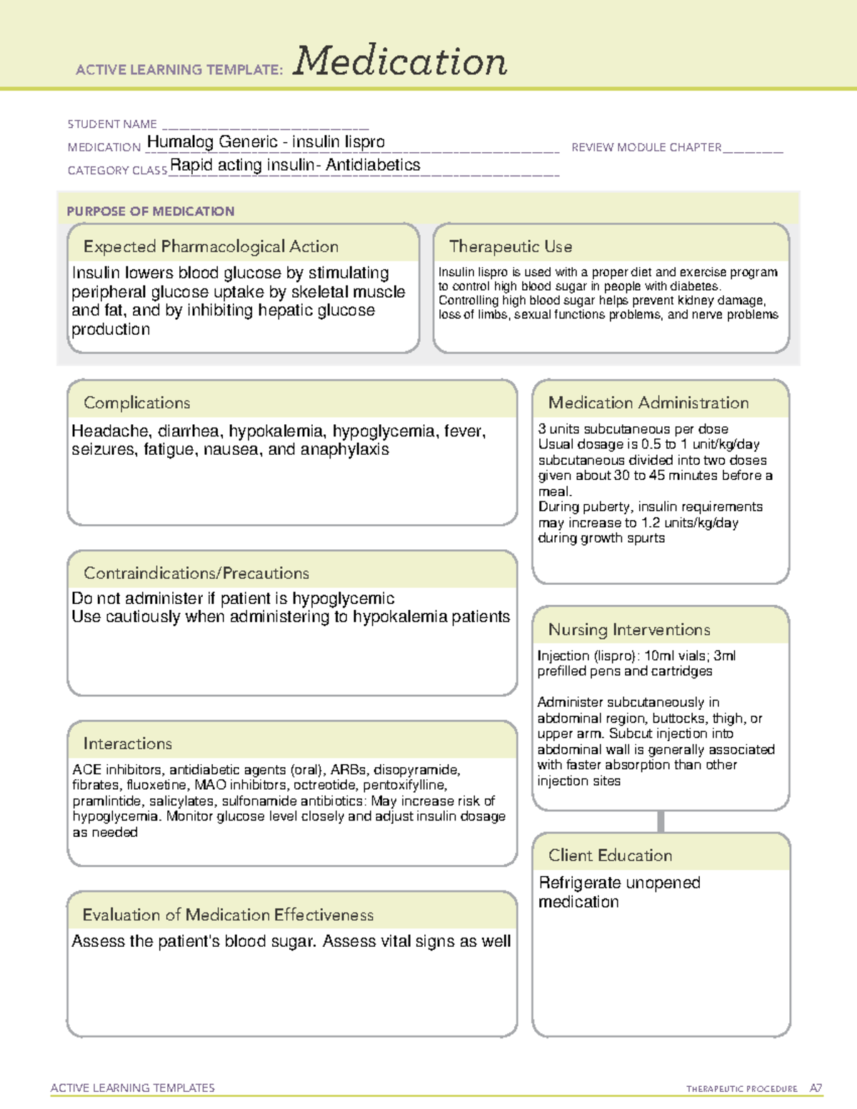 Humalog Medication template - ACTIVE LEARNING TEMPLATES THERAPEUTIC ...