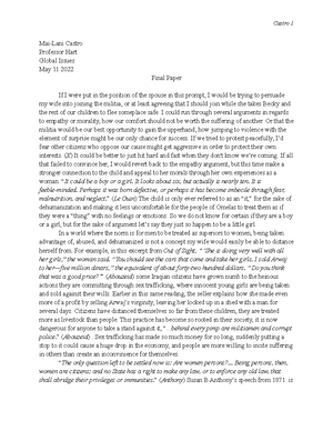 Global Issues reaction paper #3 - Reaction Paper 3: Truth and ...