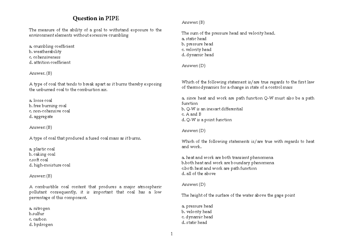 Compilation of Questions in PIPE - 1 Question in PIPE +96 >62DFC6 @7 ...