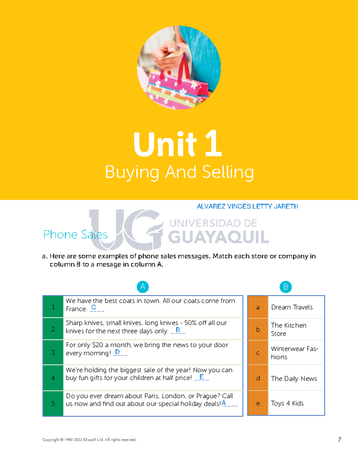 Unit 1 Buying and Selling - Copyright © 1990-2023 Edusoft Ltd. All ...