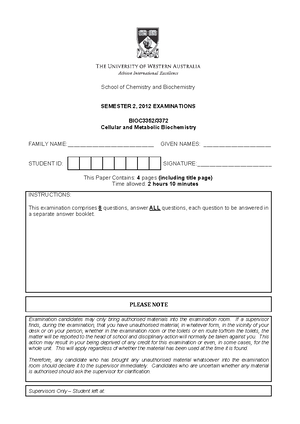Example Examination Paper - Chemistry & Biochemistry SEMESTER 2 ...