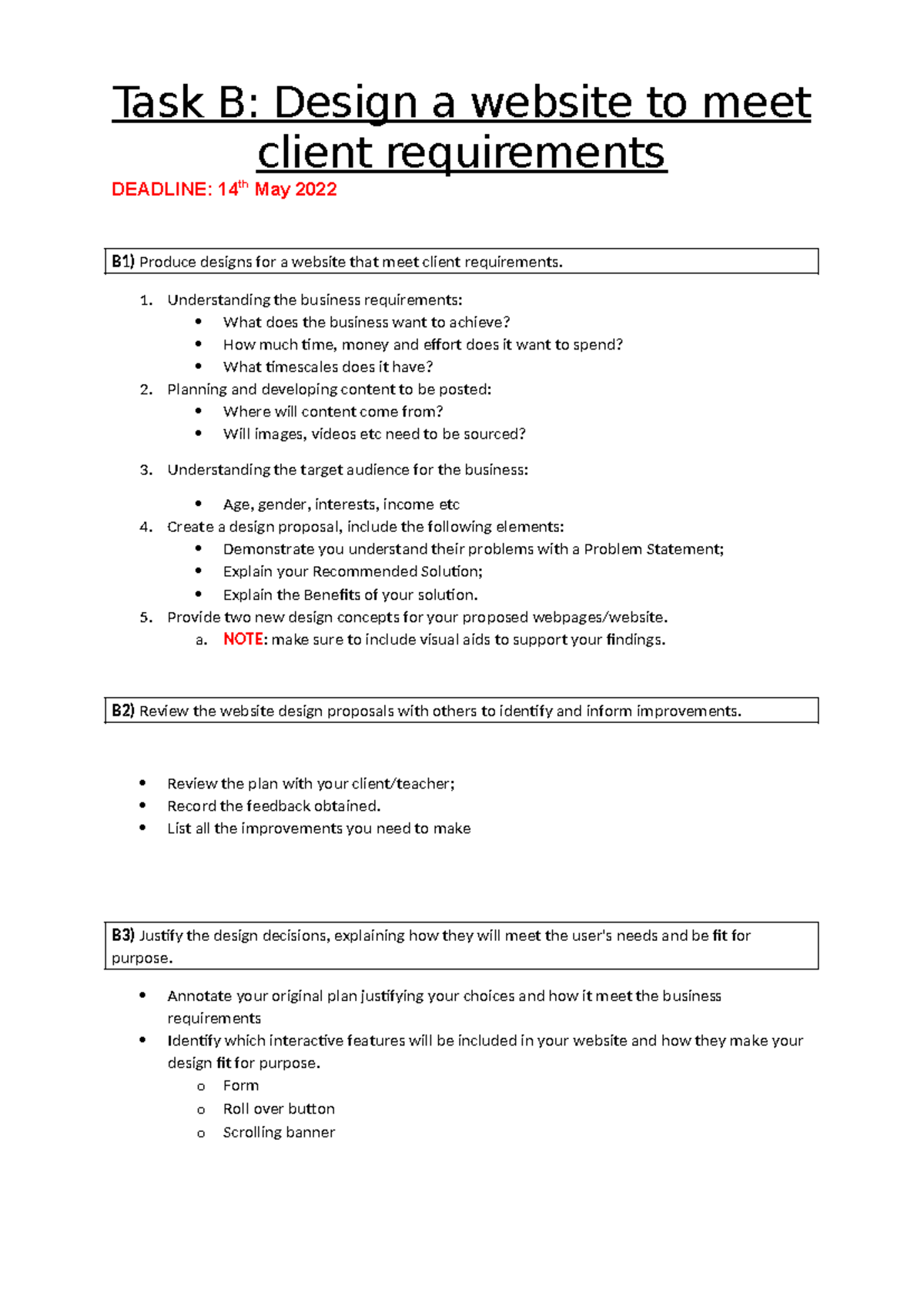 Task B - Task B Document - Task B: Design A Website To Meet Client ...