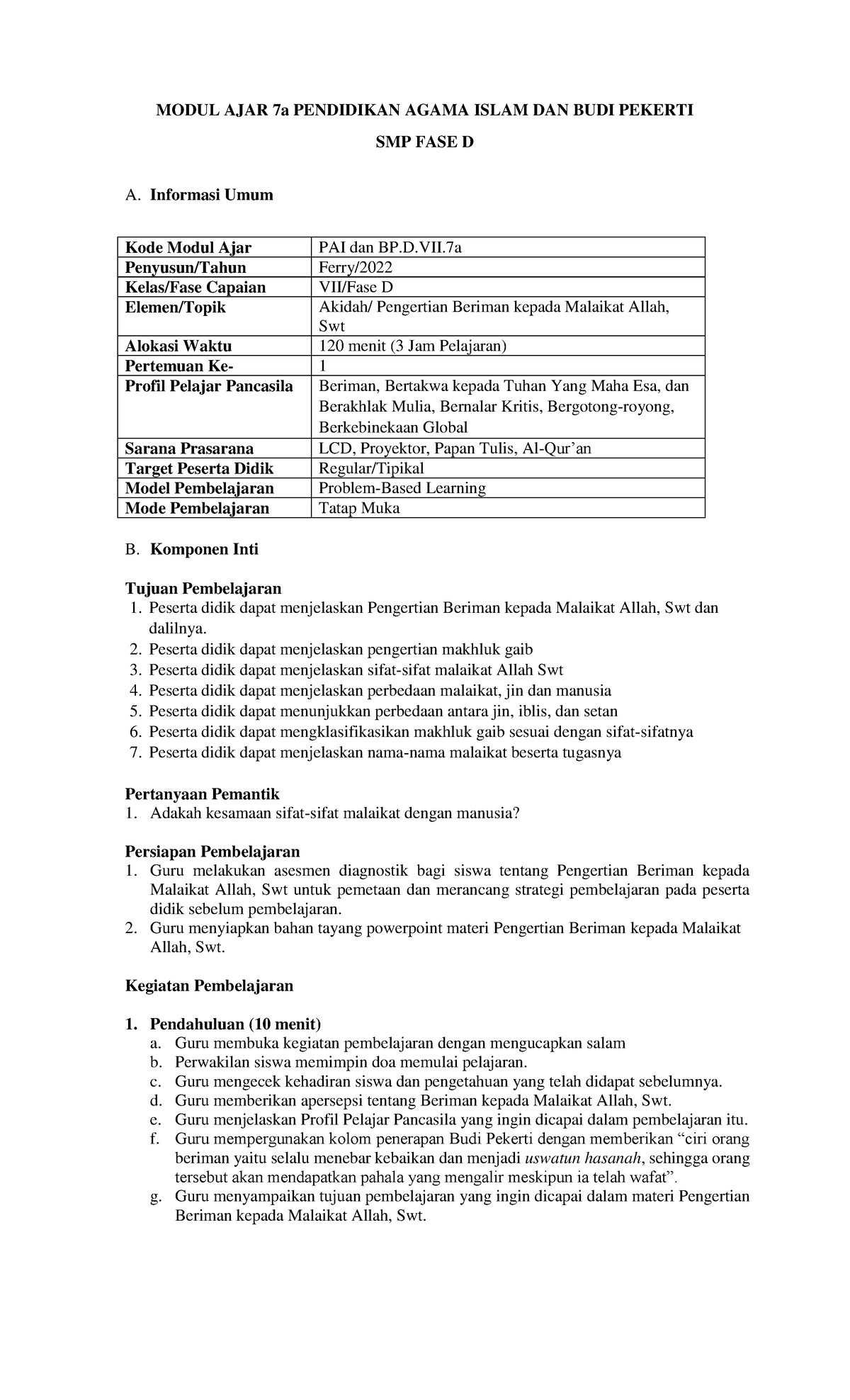 Modul AJAR PAI DAN BP SMP Kelas VII BAB 7 - MODUL AJAR 7a PENDIDIKAN ...