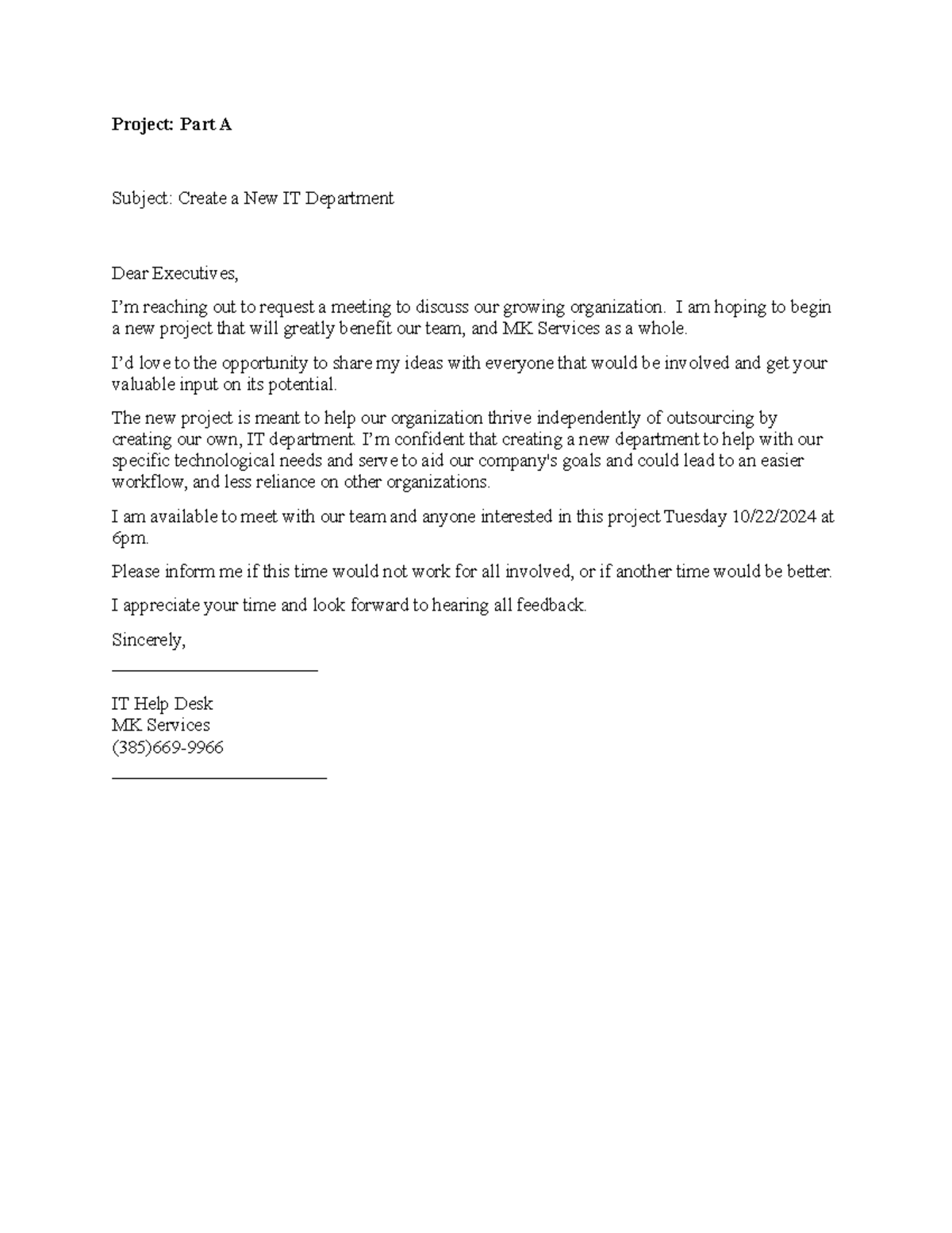 Task 1 Writing a Professional Email - Project: Part A Subject: Create a ...