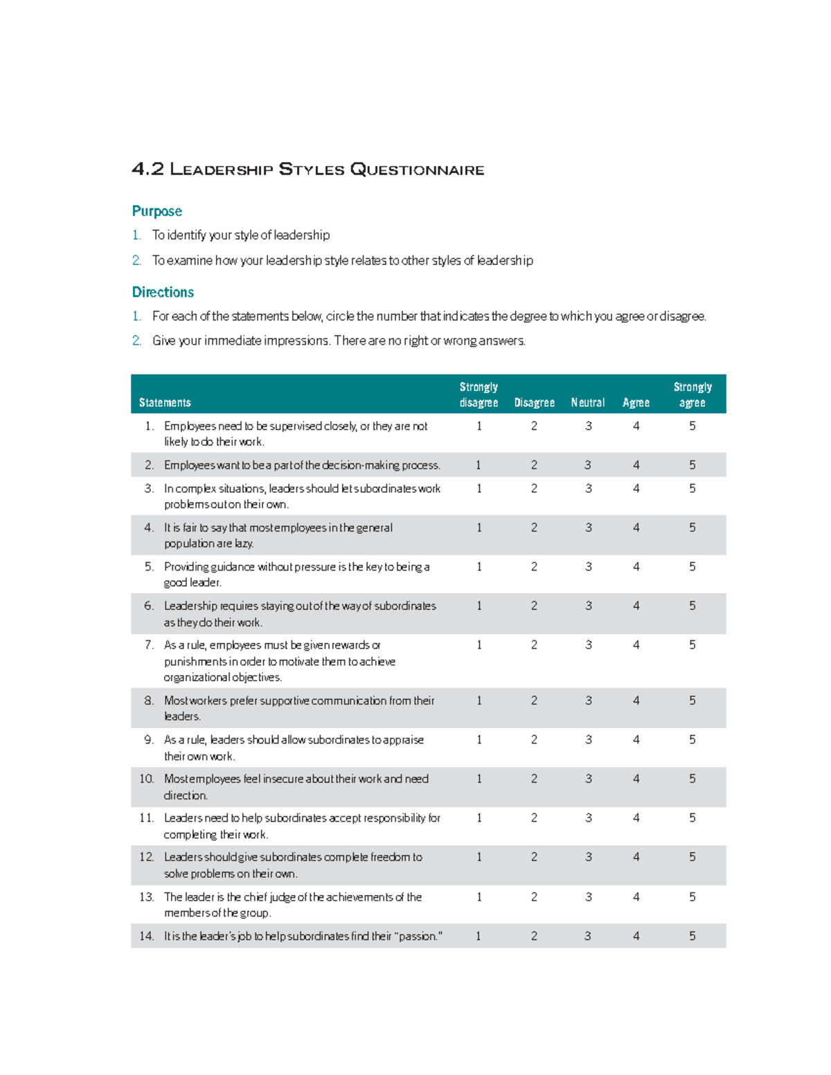 4.2 Leadership Styles Questionnaire - Chapter 4 Understanding ...