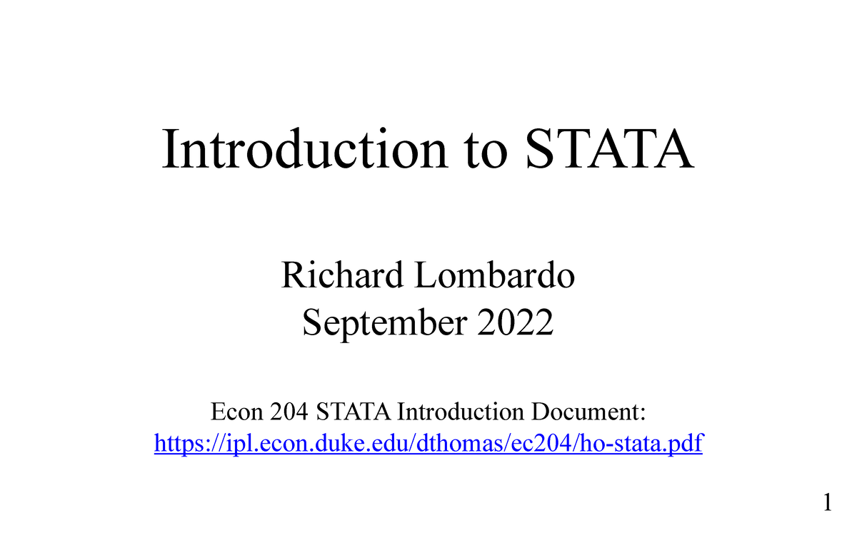 Stata Intro - DeSimone - Introduction To STATA Richard Lombardo ...