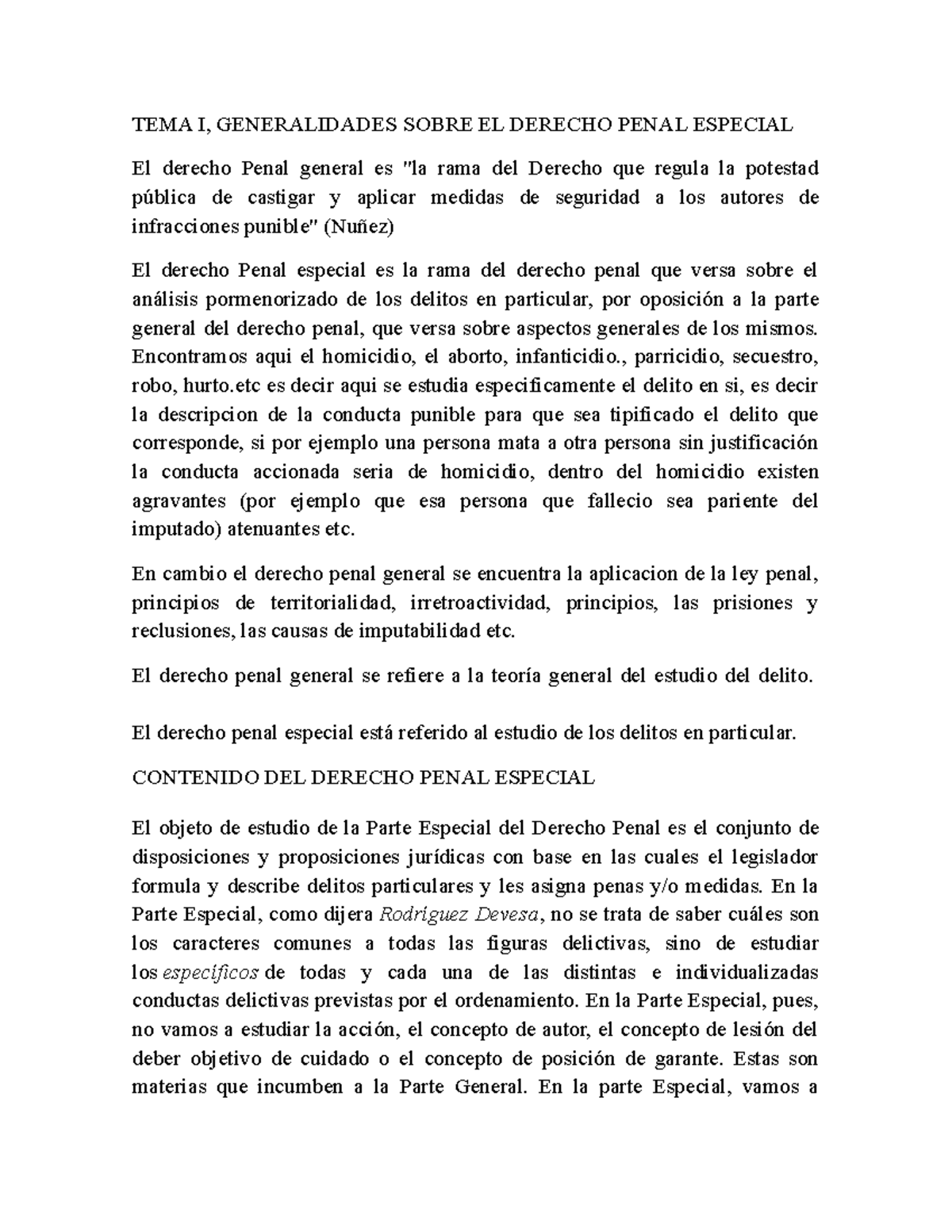 Material Derecho Penal Especial I - TEMA I, GENERALIDADES SOBRE EL ...