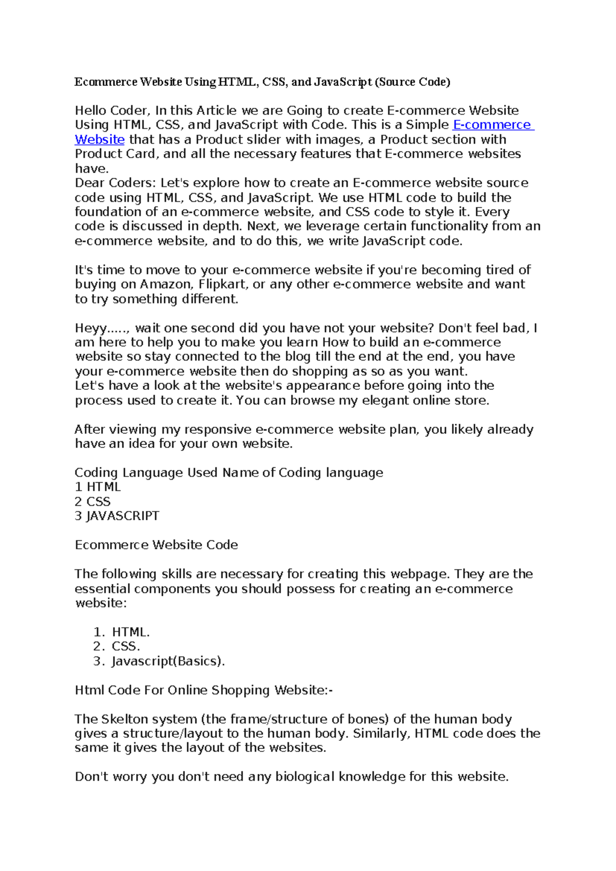 Ecommerce Website - This is a Simple E-commerce Website that has a ...