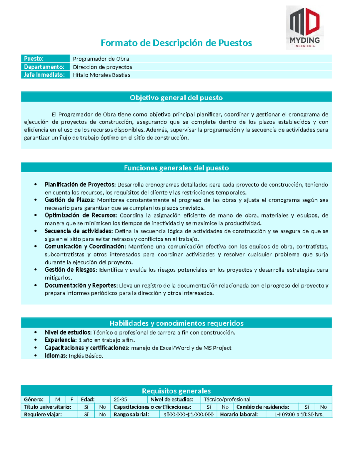 Formato-de-Descripcion-de-Puestos-Word Bryan Perez - Formato de ...