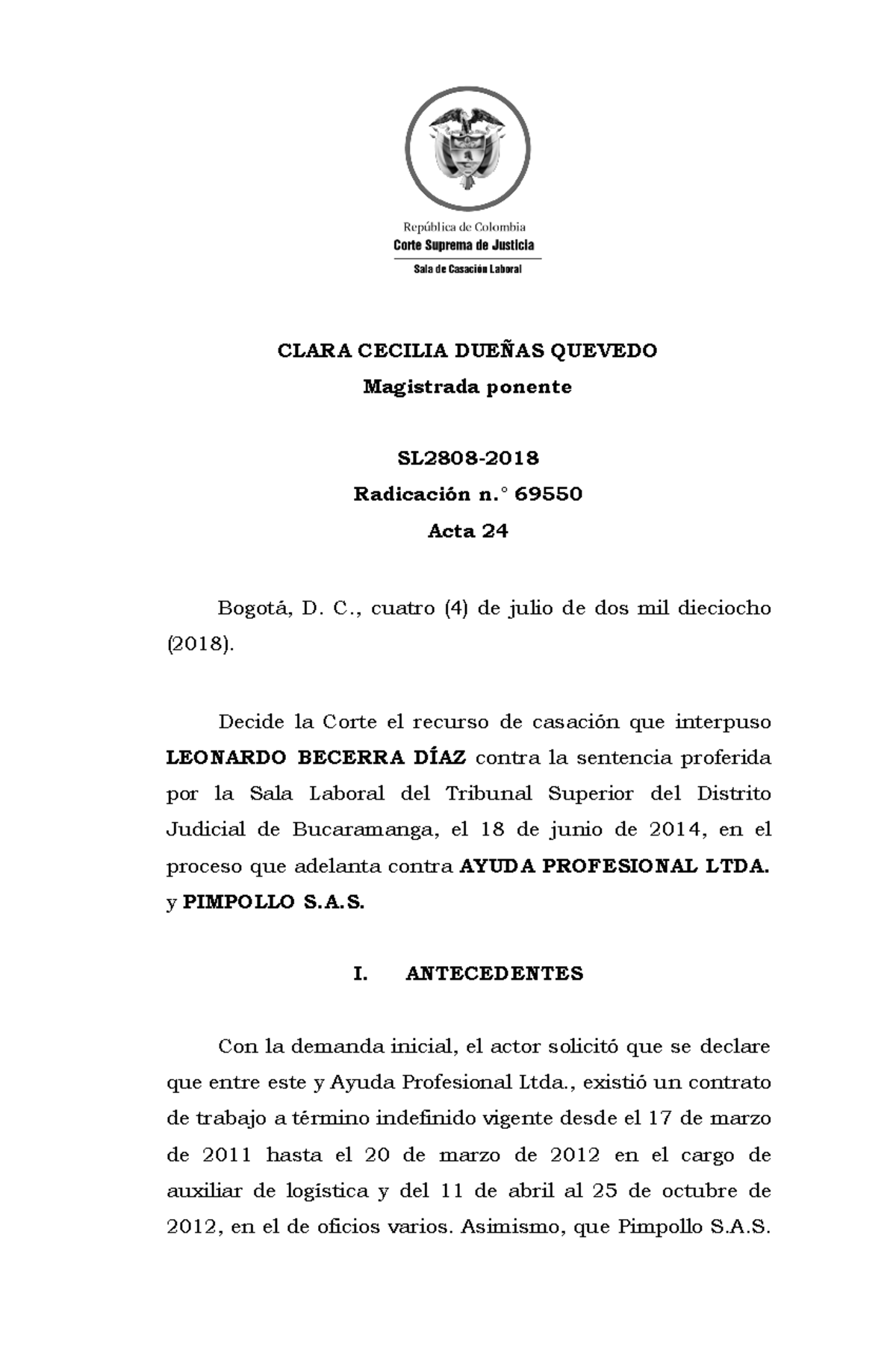SL2808-2018 - Resumen sentencia para reforzar conocimiento - CLARA ...