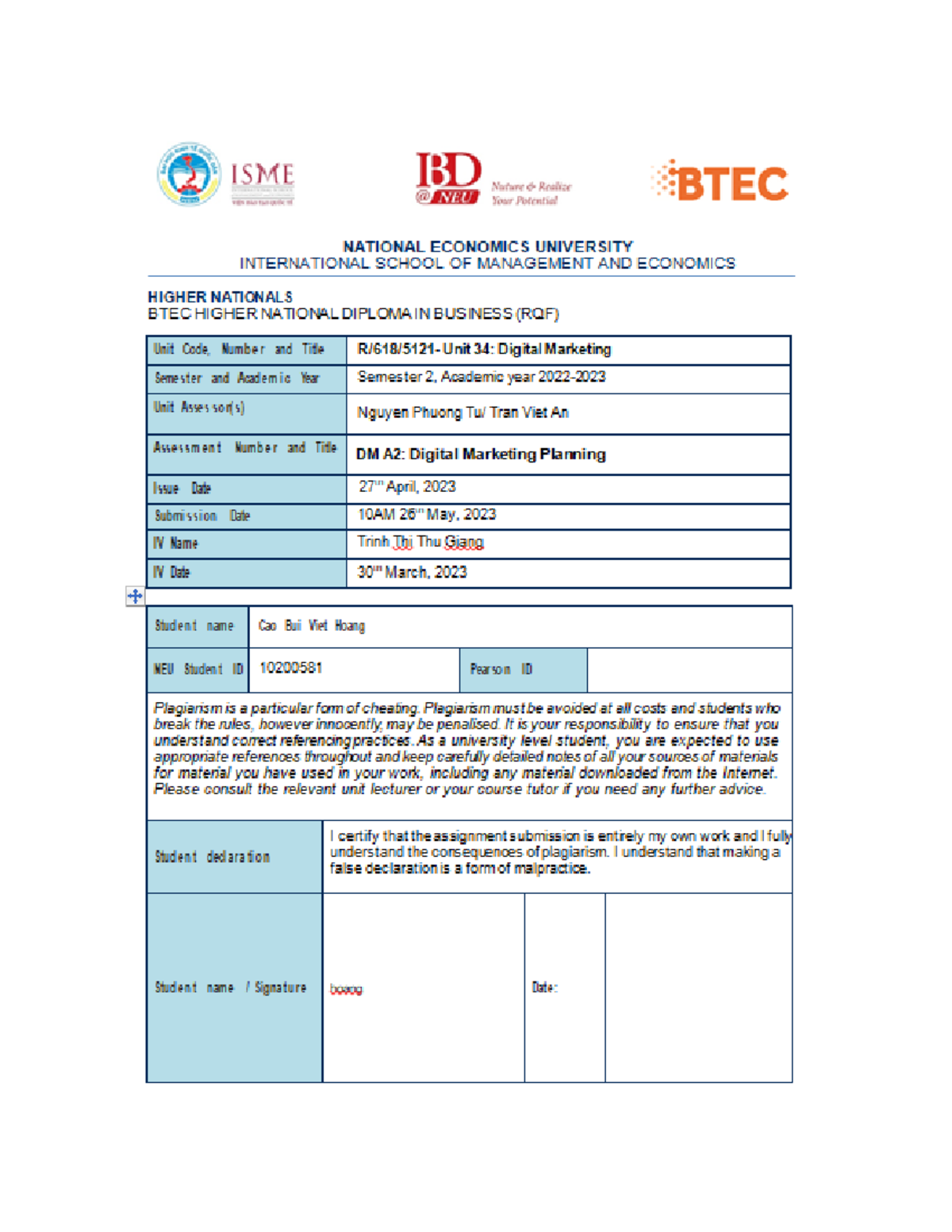 2174 Hoang Cao Bui Viet 102005 81-DM-A2 - TABLE OF CONTENT I. - Studocu