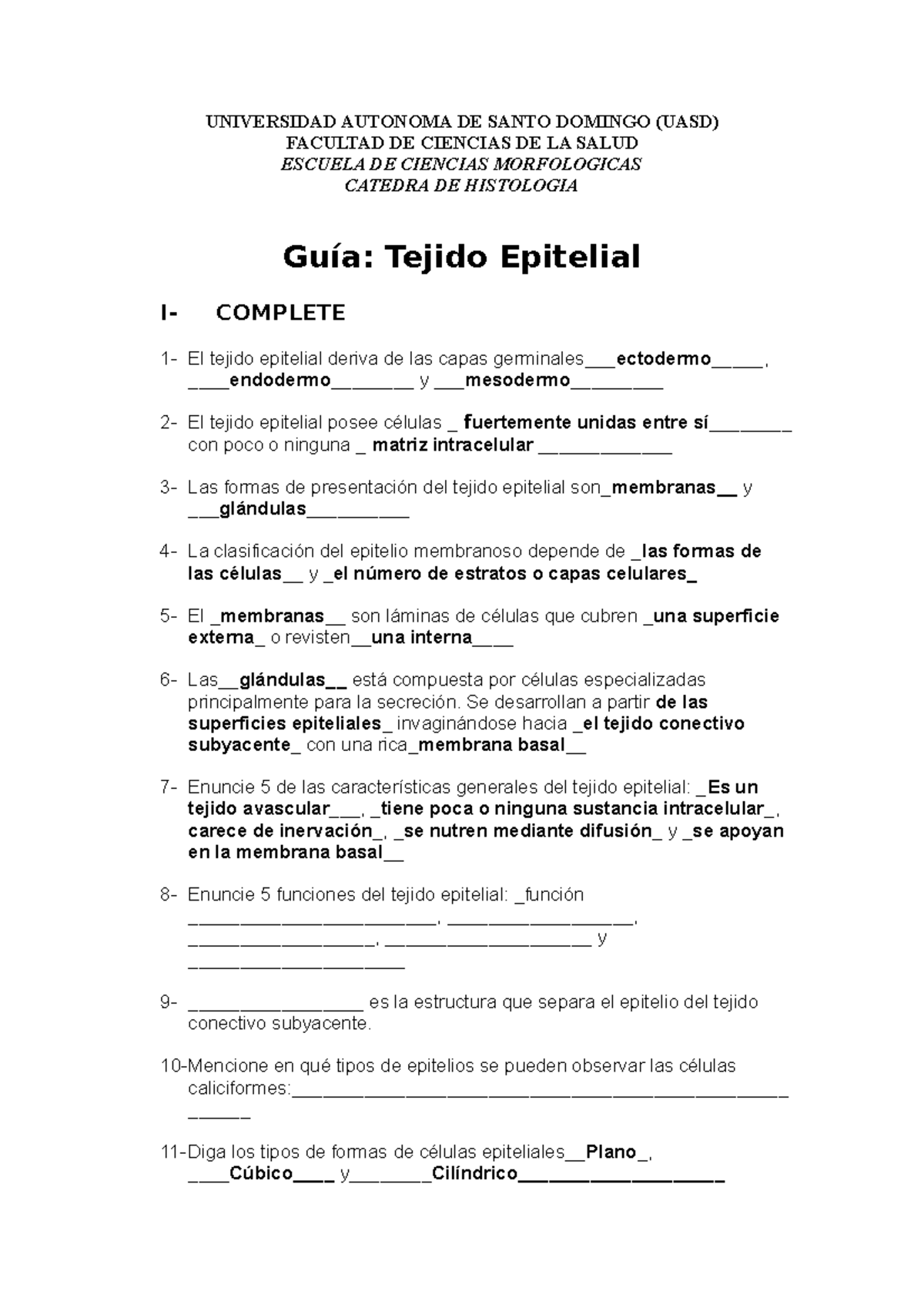 2 Guía Tejido Epitelial Universidad Autonoma De Santo Domingo Uasd Facultad De Ciencias De 8331