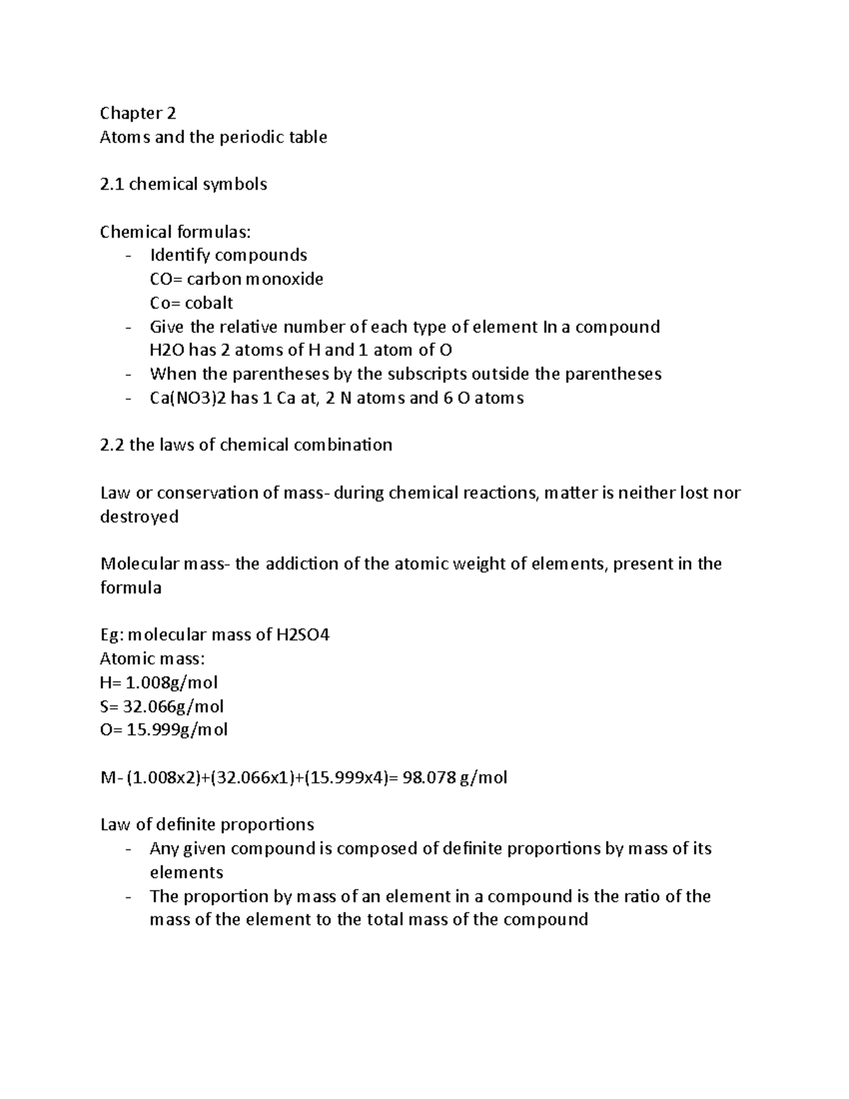 Chp 2 chem exam prep - Chapter 2: atoms and the periodic table ...