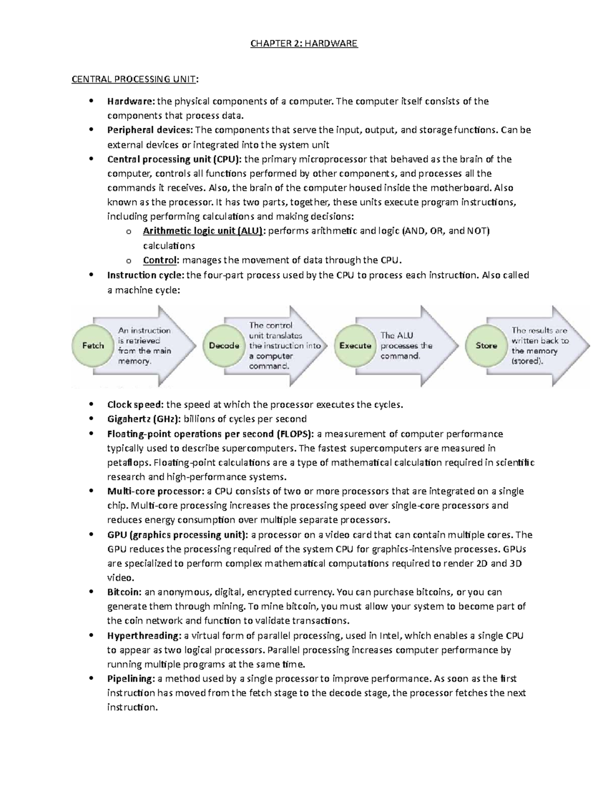 Chapter 2 hardware Lecture notes 2 CENTRAL PROCESSING UNIT