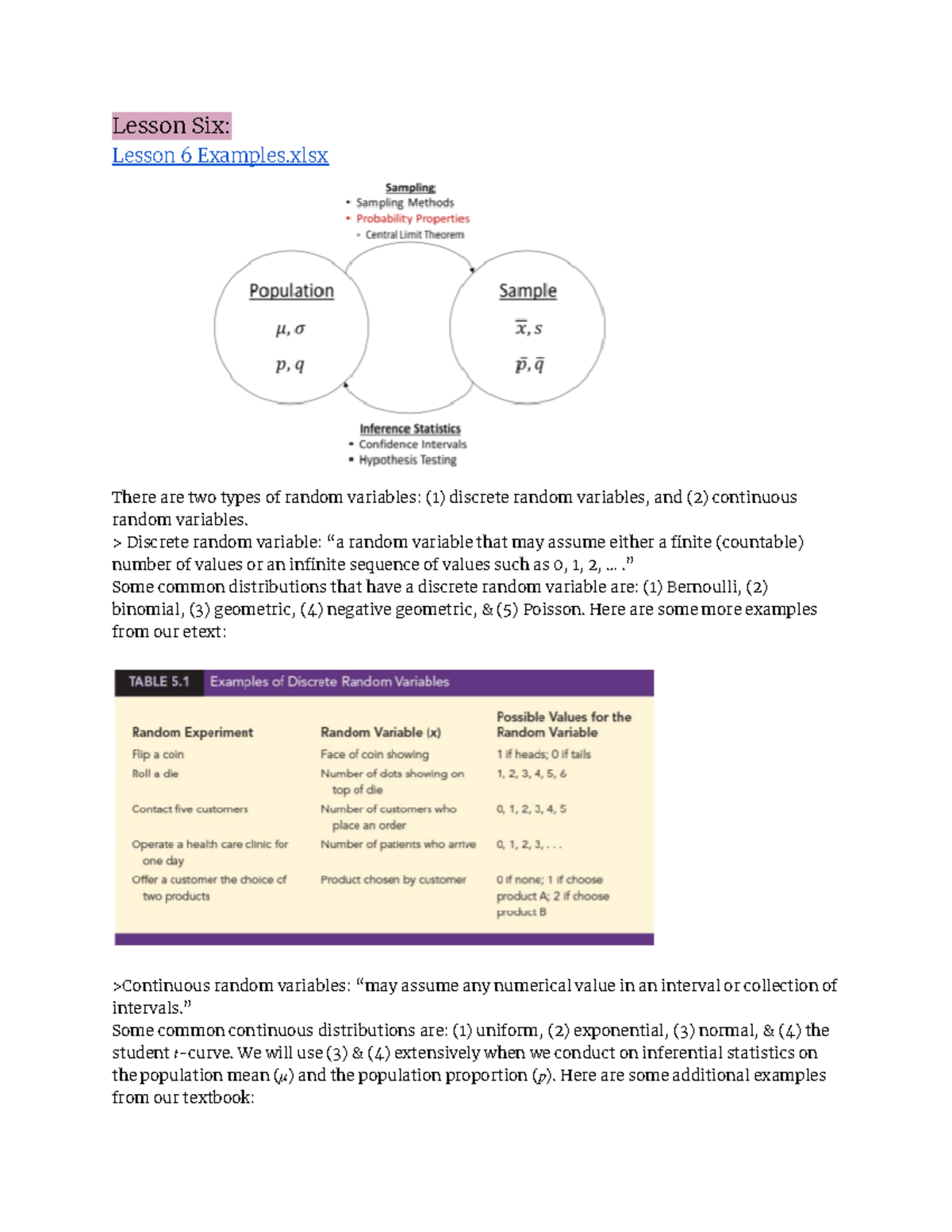 Stats Study Guide 6-7 - Lesson Six: Lesson 6 Examples There are two ...