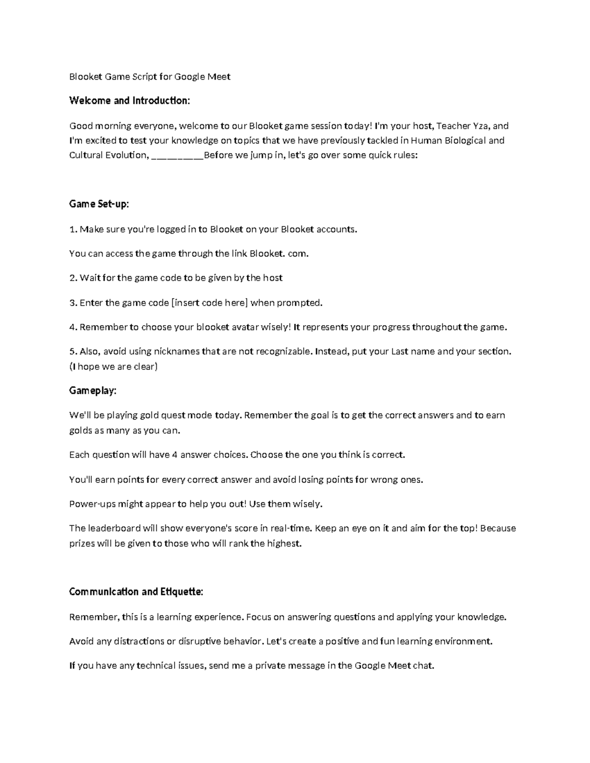 Script Notes Blooket Game Script for Google Meet and