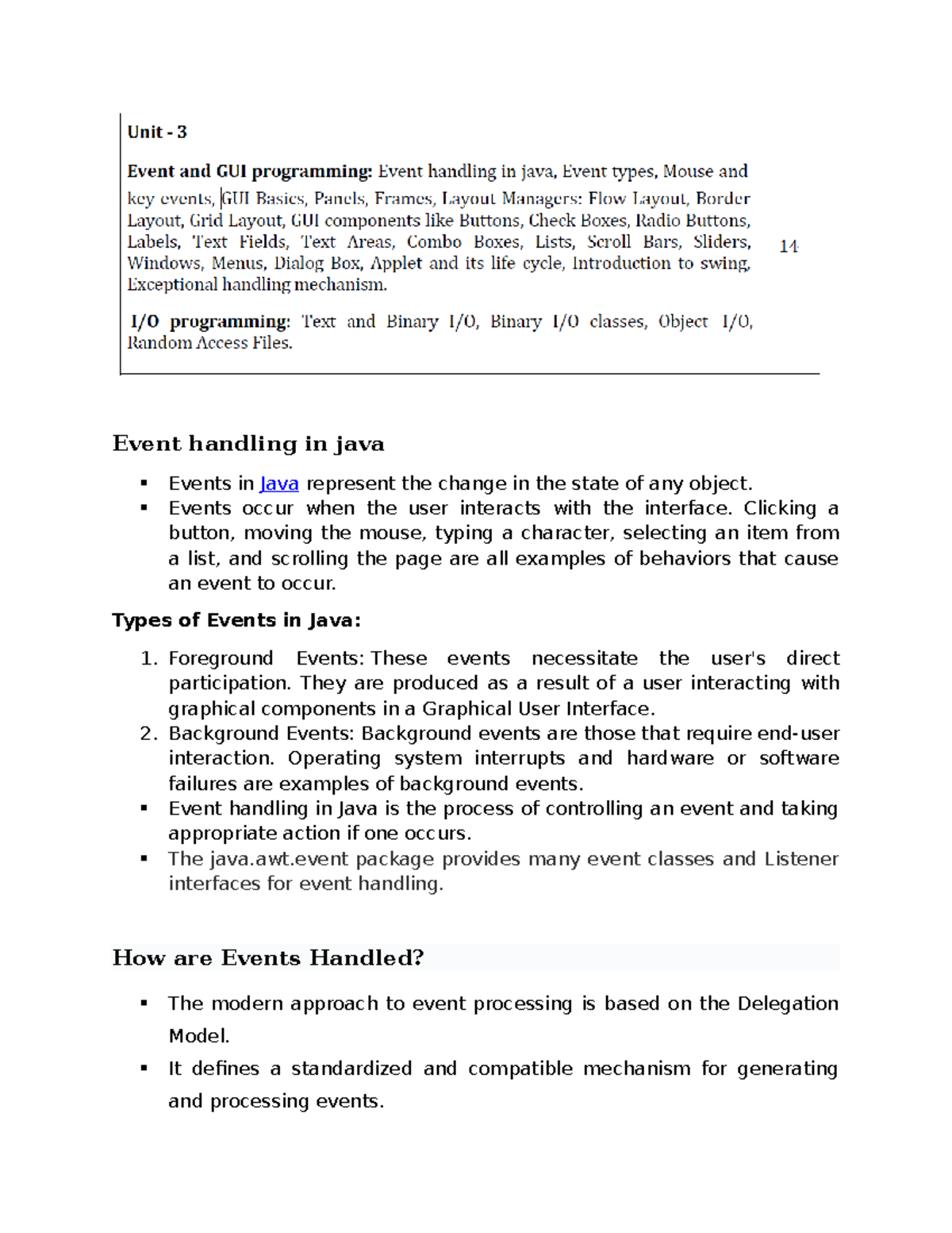 Unit-3 notes - Event handling in java Events in Java represent the ...