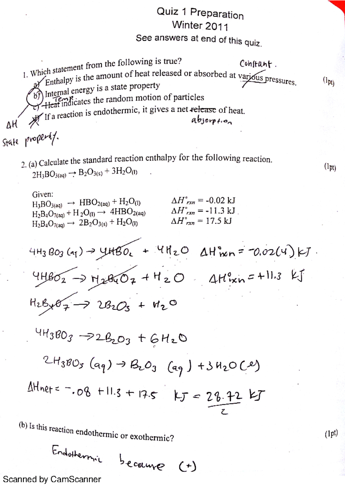 Chem14B Lavelle Winter 2011 Quiz1 - Quiz 1 Preparation Winter 2011 See ...