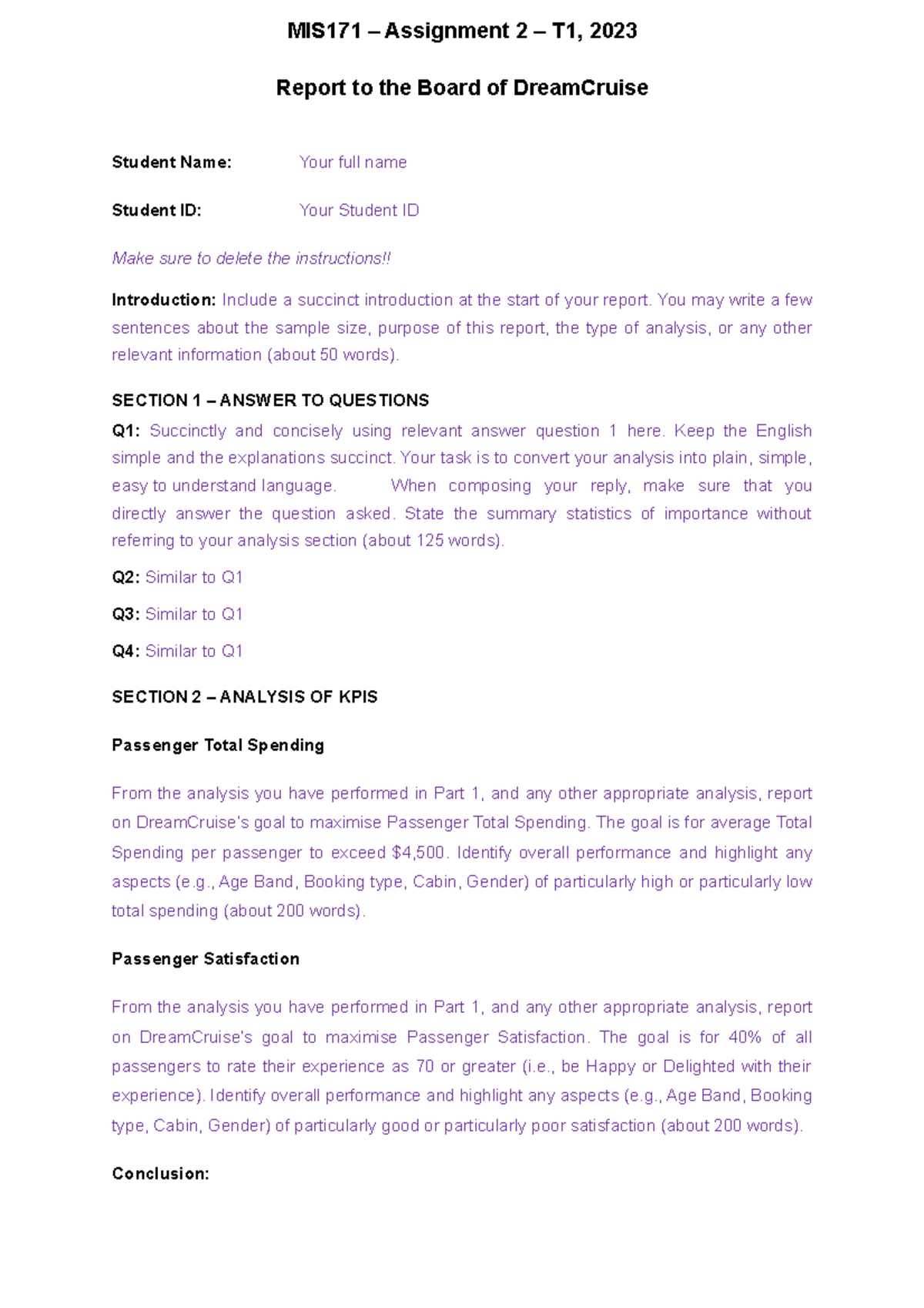 2023 T1 MIS171 A2 Report Template - MIS171 – Assignment 2 – T1, 2023 ...