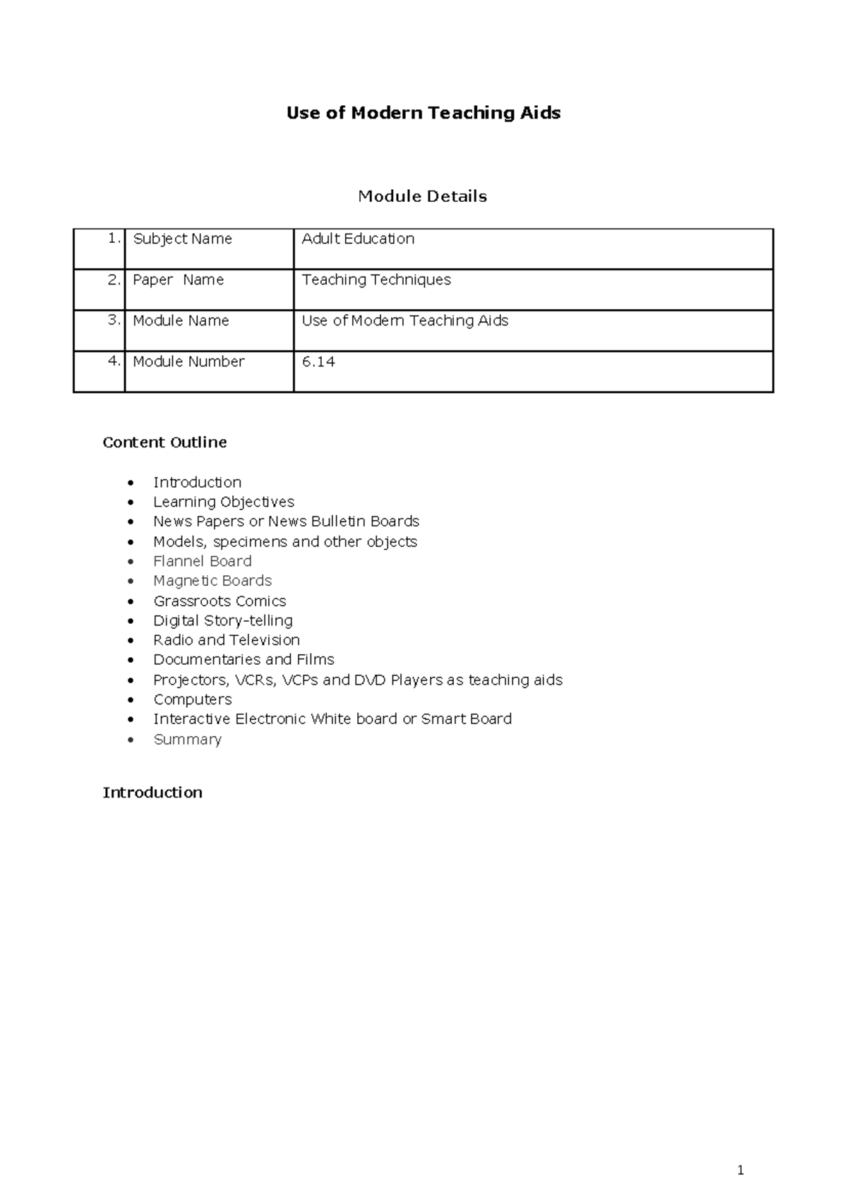 Use of modern teaching aids Use of Modern Teaching Aids Module