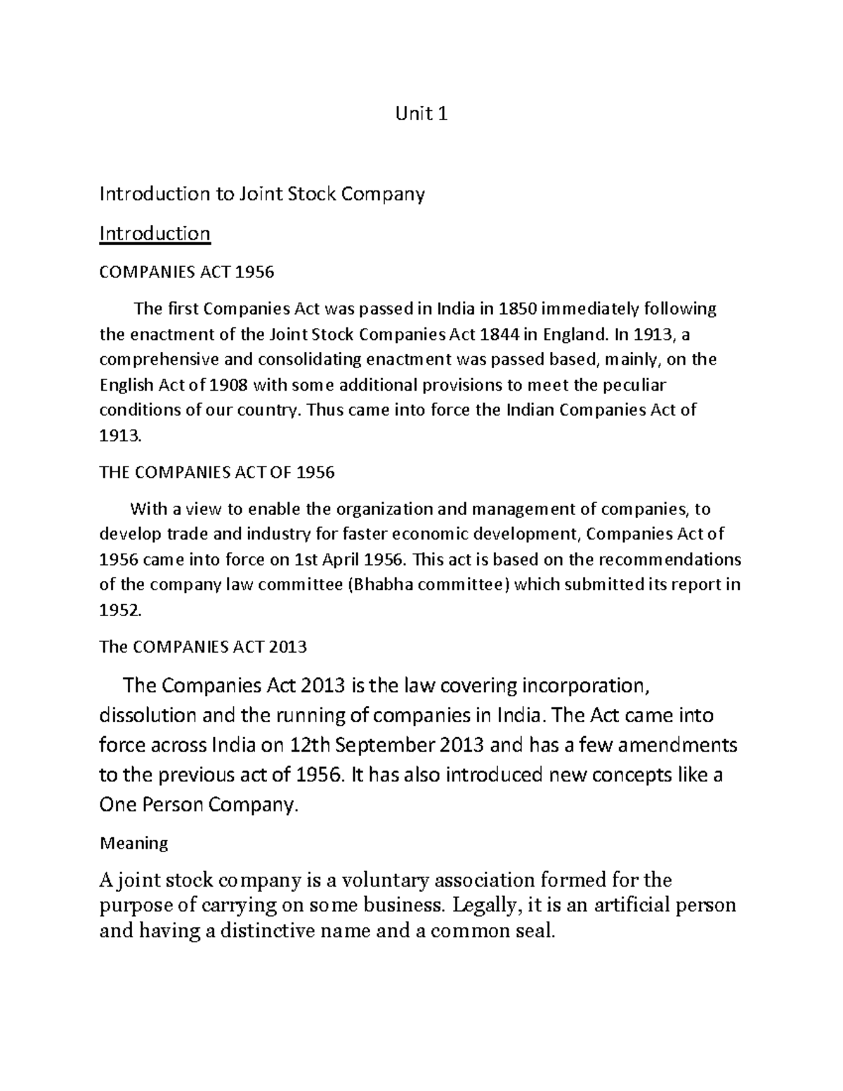 CSA merged Unit 1 Introduction to Joint Stock Company Introduction
