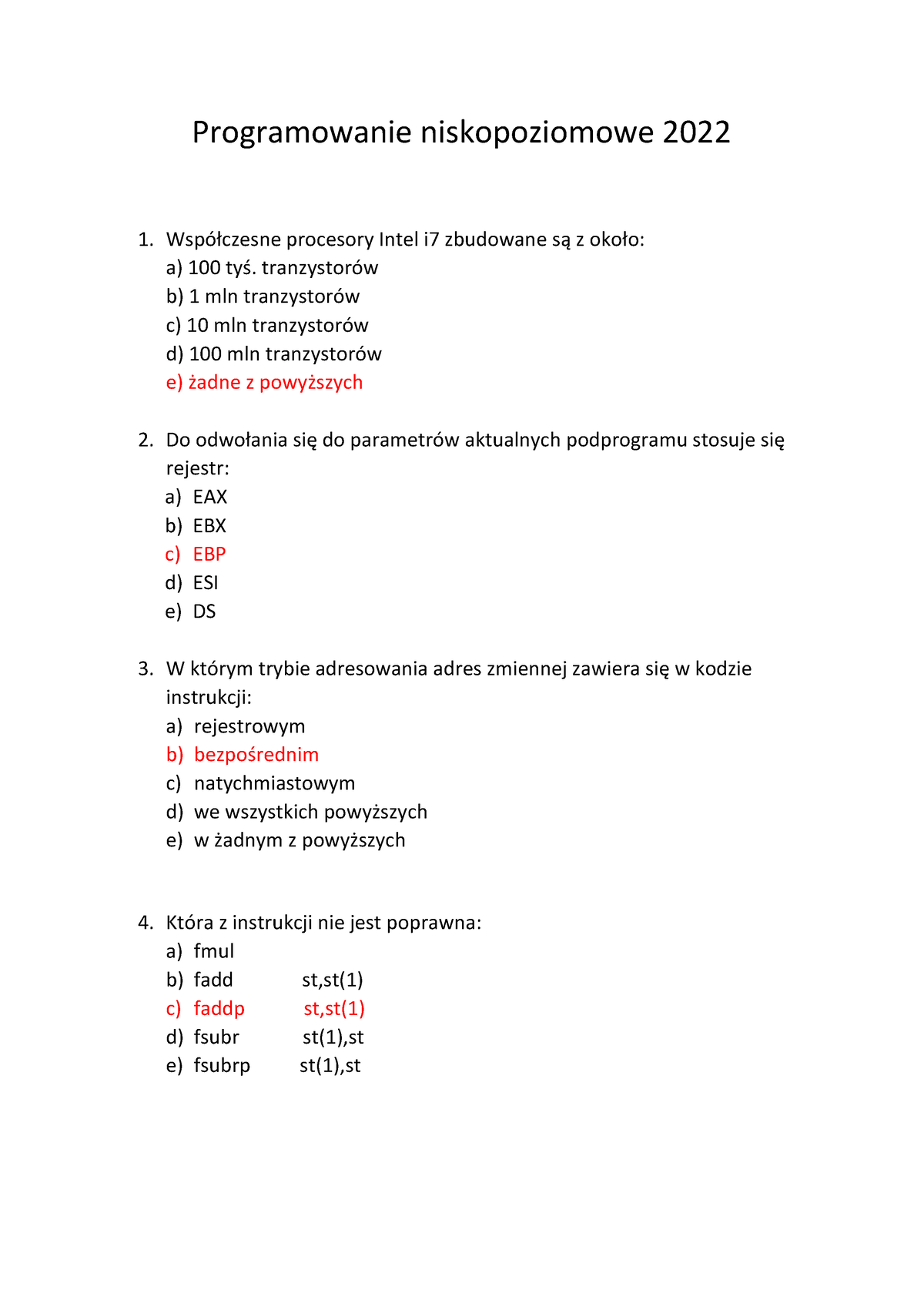 Test Z Wykładu 2022, Pytania I Odpowiedzi - Programowanie ...