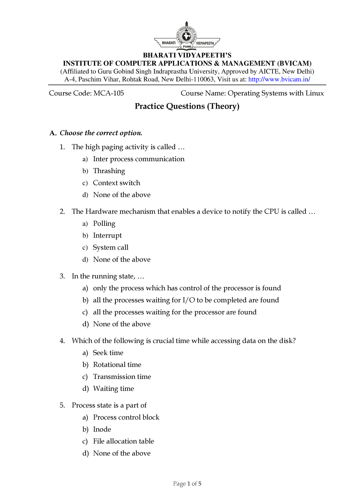 Practice Questions For Theory 13 - BHARATI VIDYAPEETH’S INSTITUTE OF ...