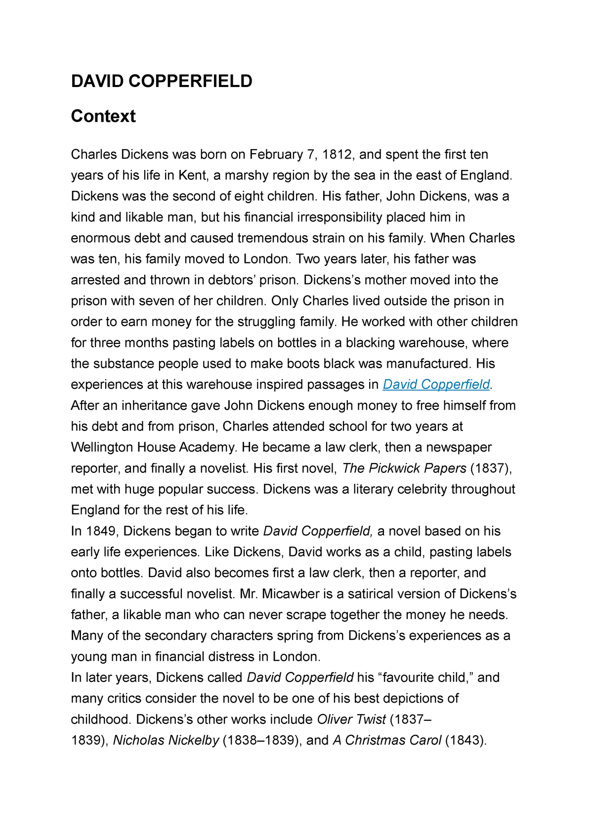 Dickens Champions: Belper read David Copperfield | News | RGfE