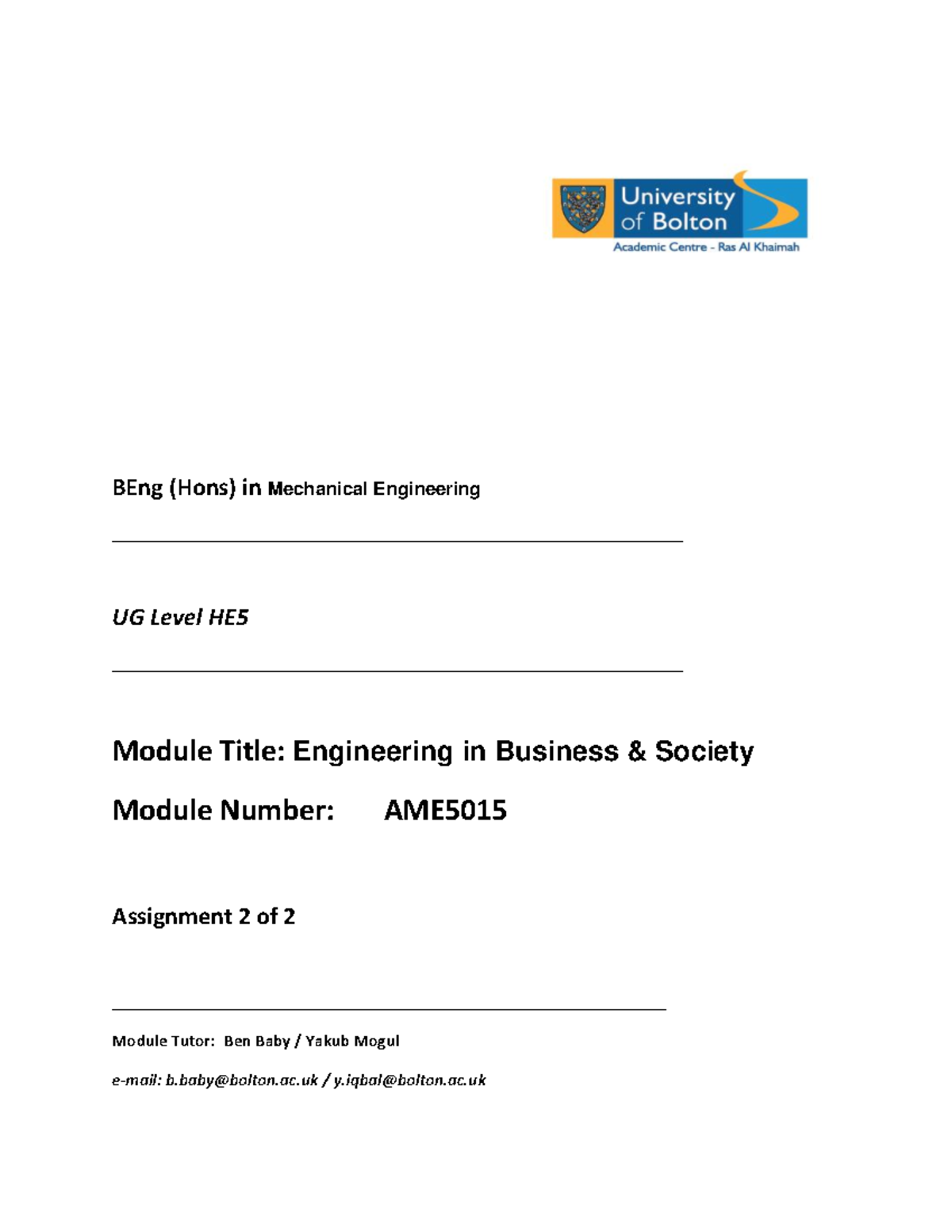 AME5015 CW002 S2 2021-22 - BEng (Hons) in Mechanical Engineering - Studocu