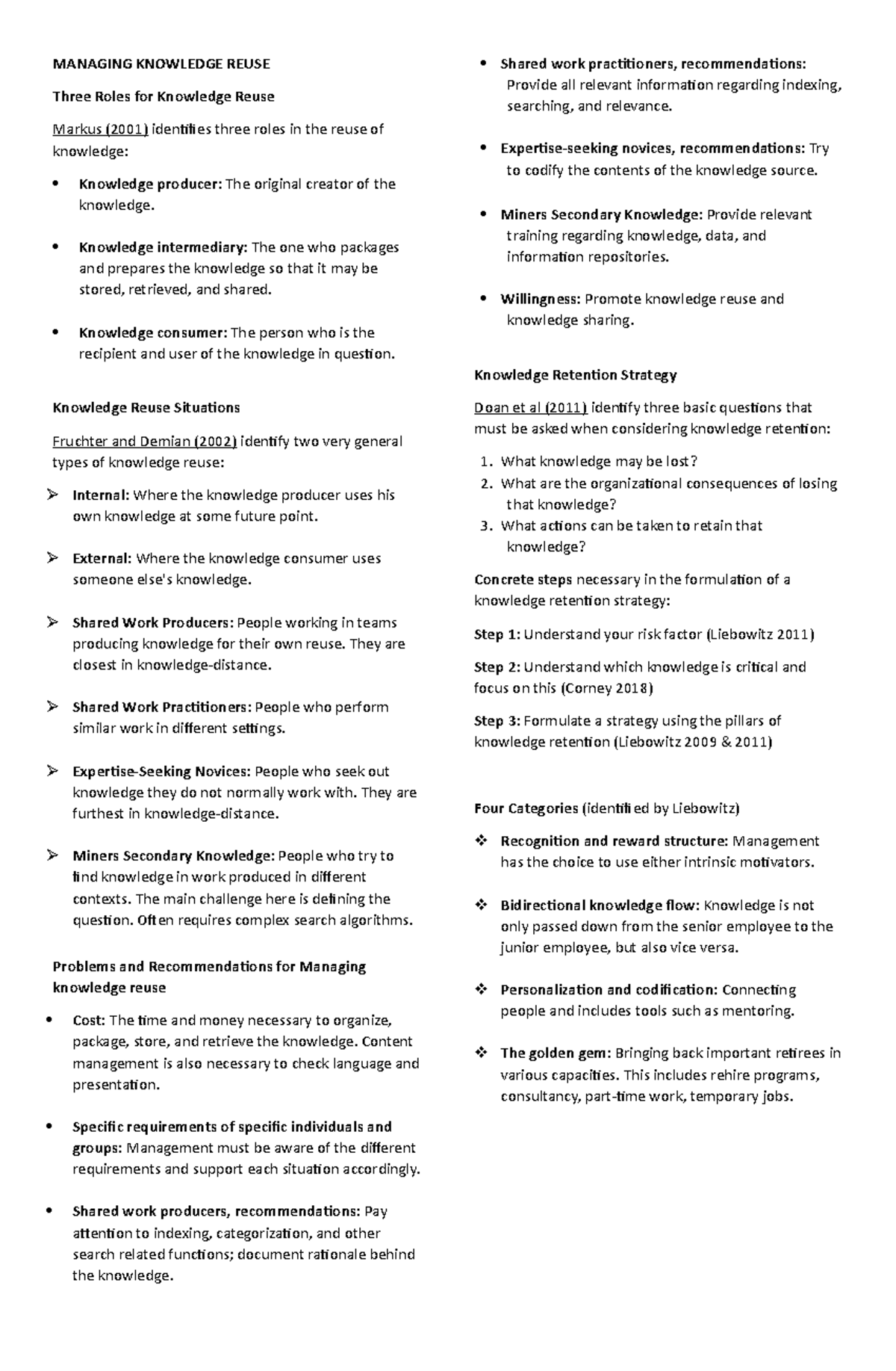 Knowledge Management - MANAGING KNOWLEDGE REUSE Three Roles for ...