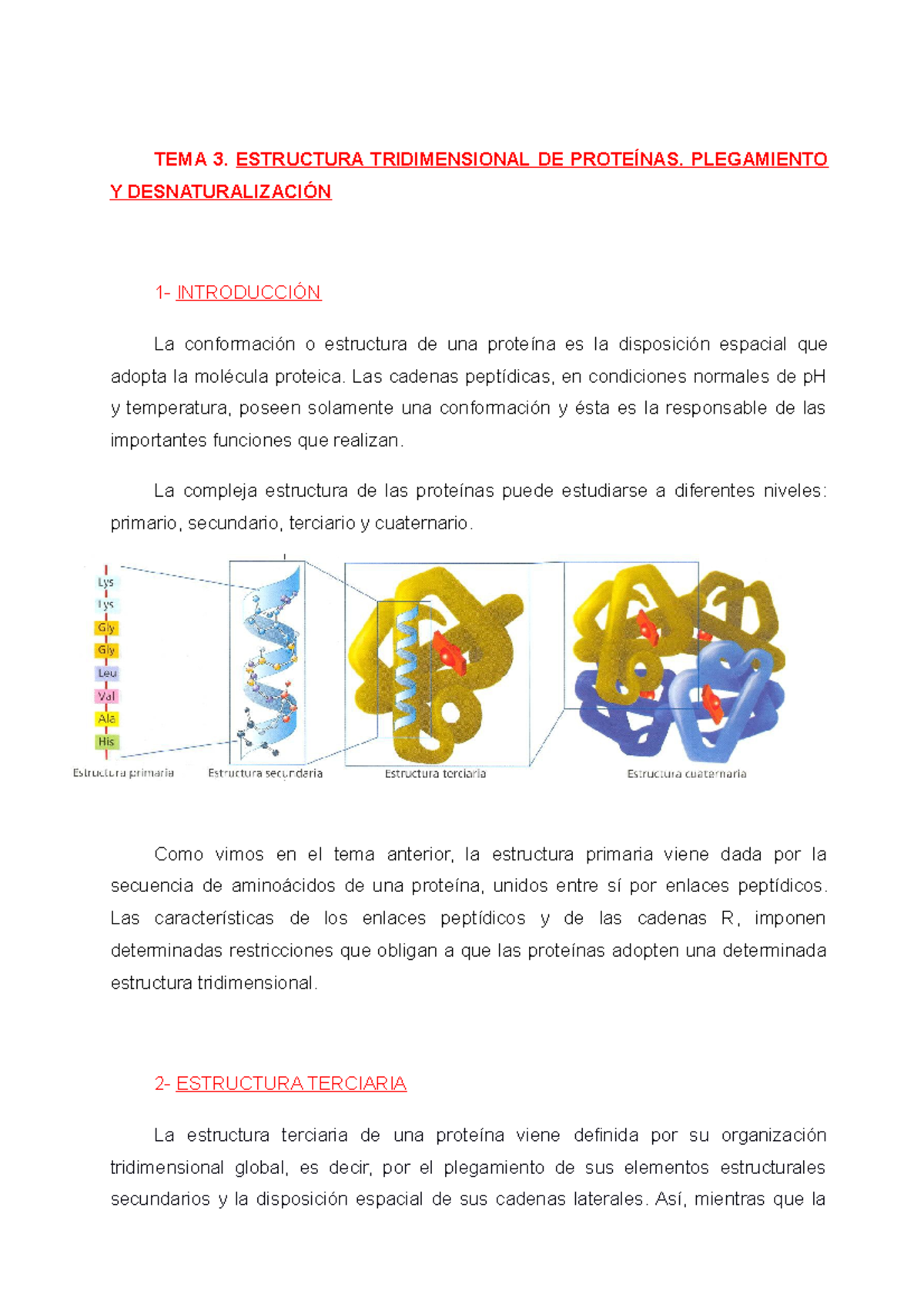 TEMA 3. Estructura Terciaria Y Cuaternaria DE LAS Proteínas ...