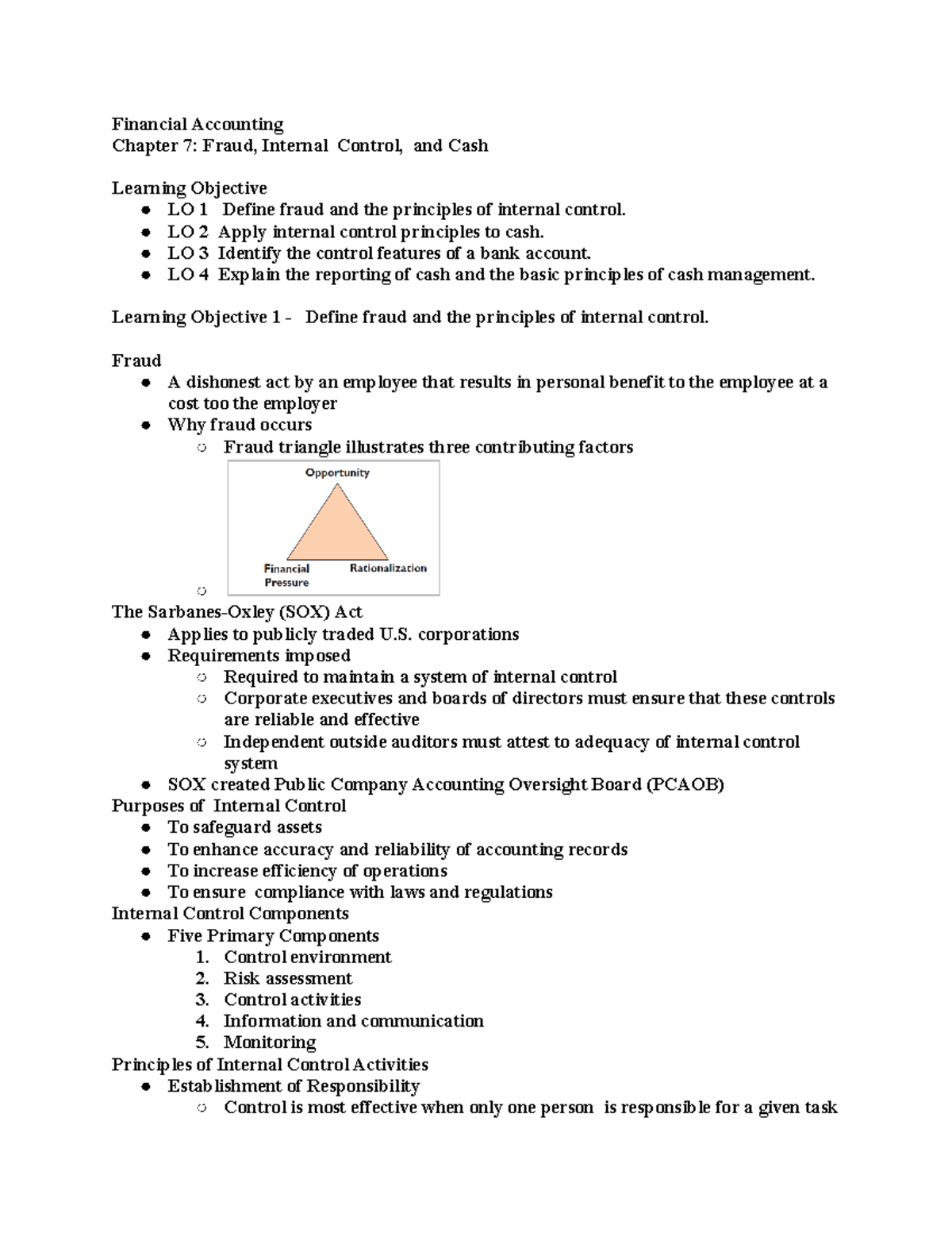Financial Accounting Chapters 7 - LO 2 Apply internal control ...