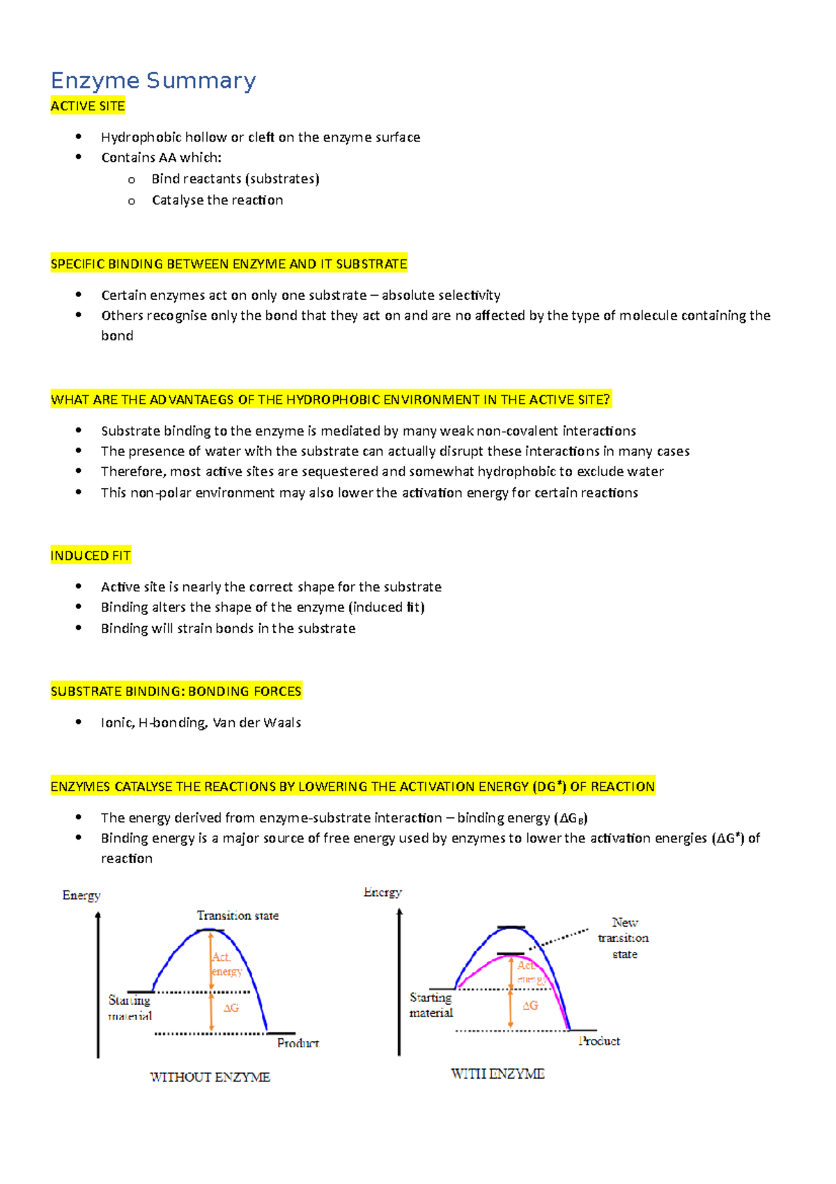 9 Enzyme Kinetics Summary Enzyme Summary ACTIVE SITE Hydrophobic 9-enzyme-kinetics-summary-enzyme-summary-active-site-hydrophobic