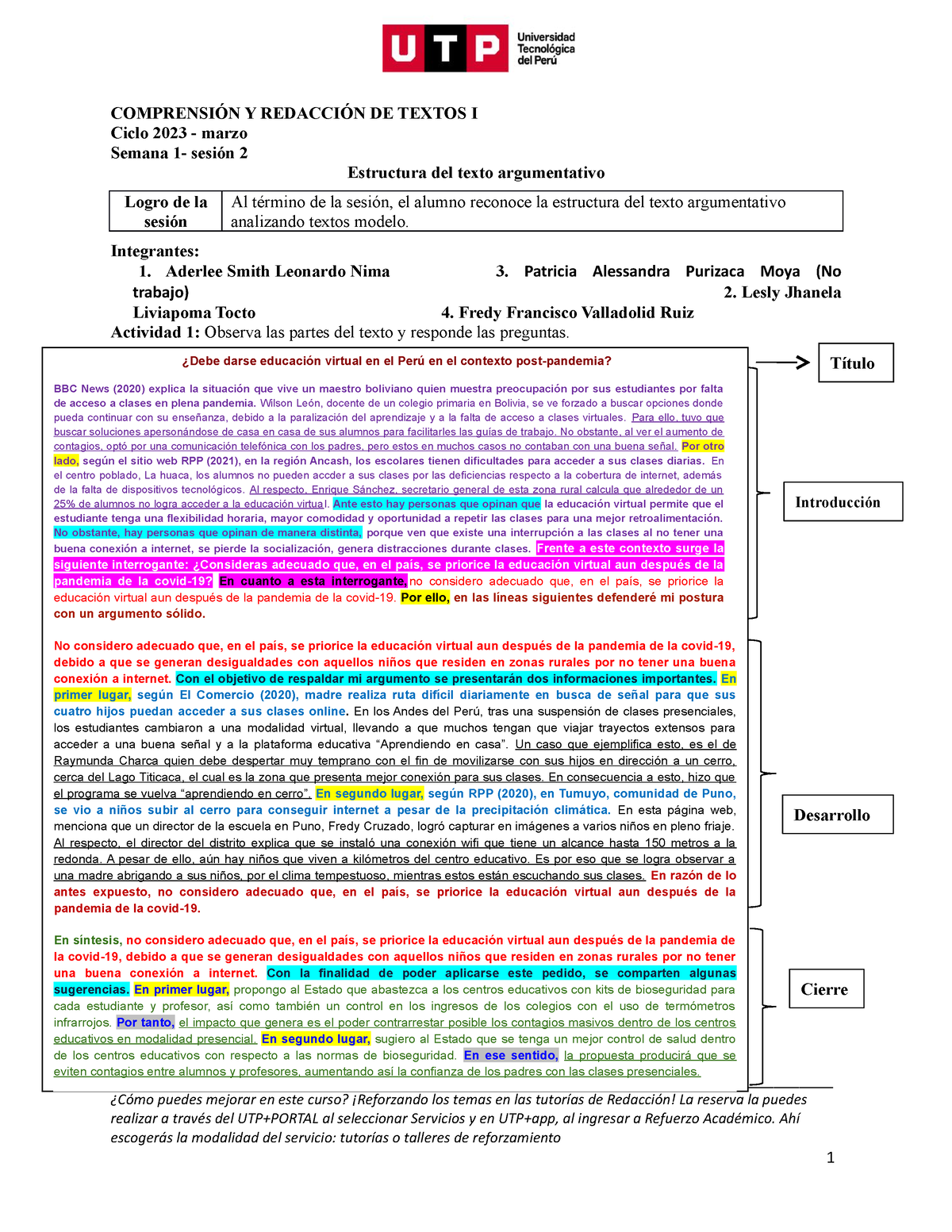 Utp S S Crt Estructura Del Texto Argumentativo Material De