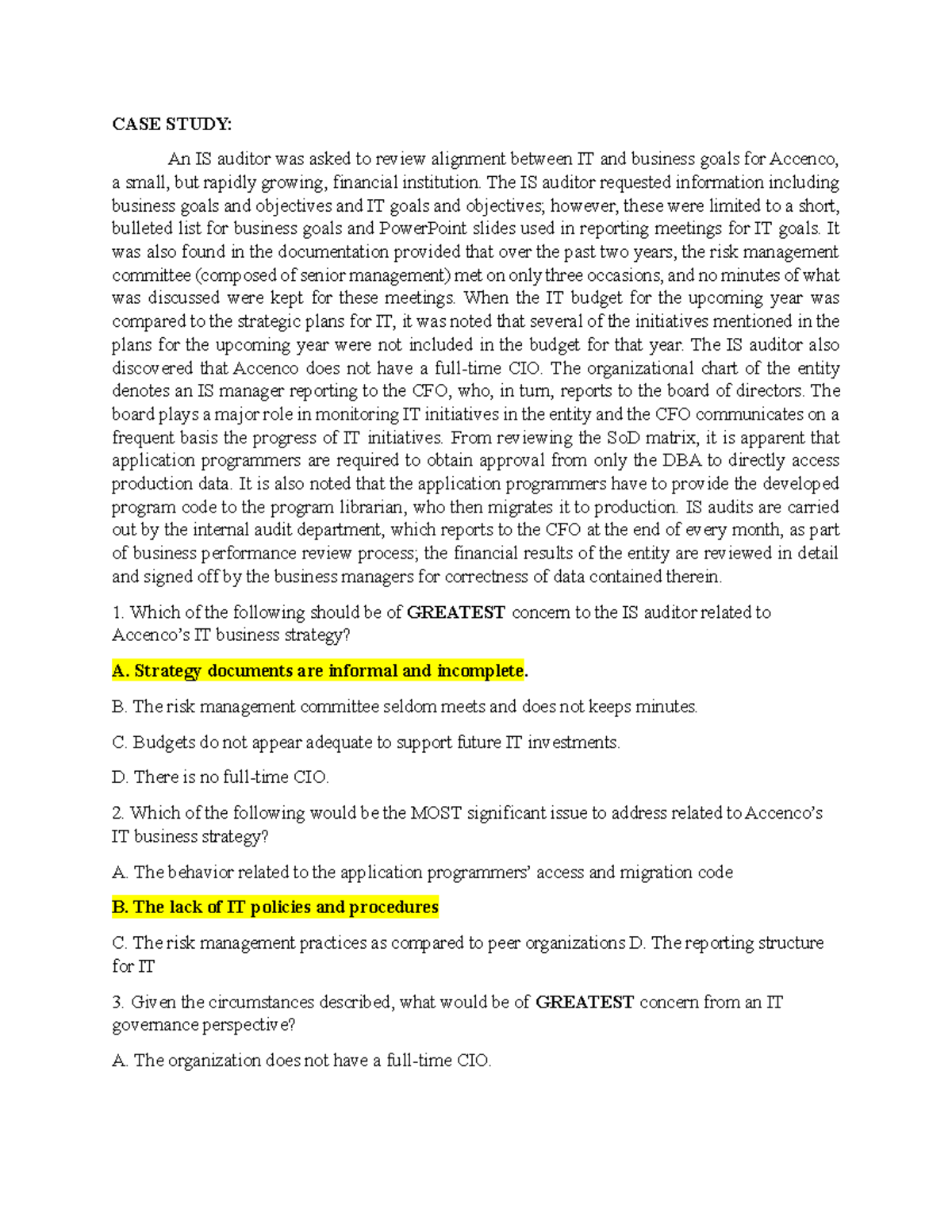 Case Study Auditing Cis Environment Case Study An Is Auditor Was