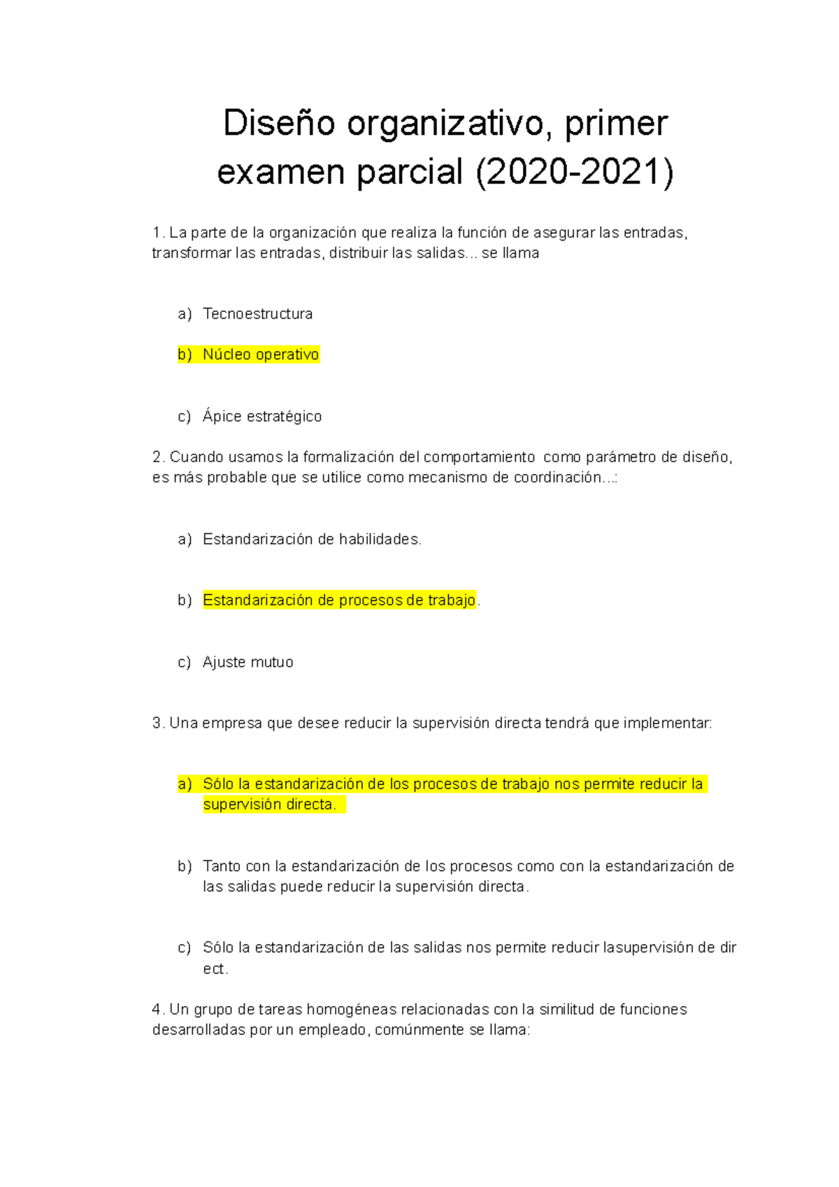 Examen Primer Parcial En Ingles Marzo 2021 - Diseño Organizativo ...