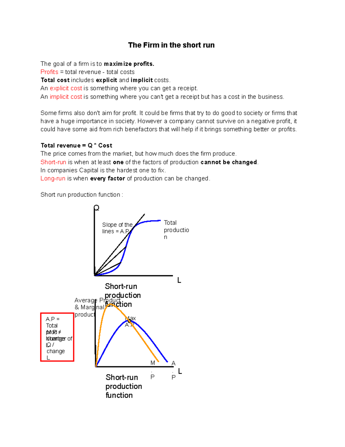 ECON 201 Chapter 7 - Approved notes from class - The Firm in the short ...